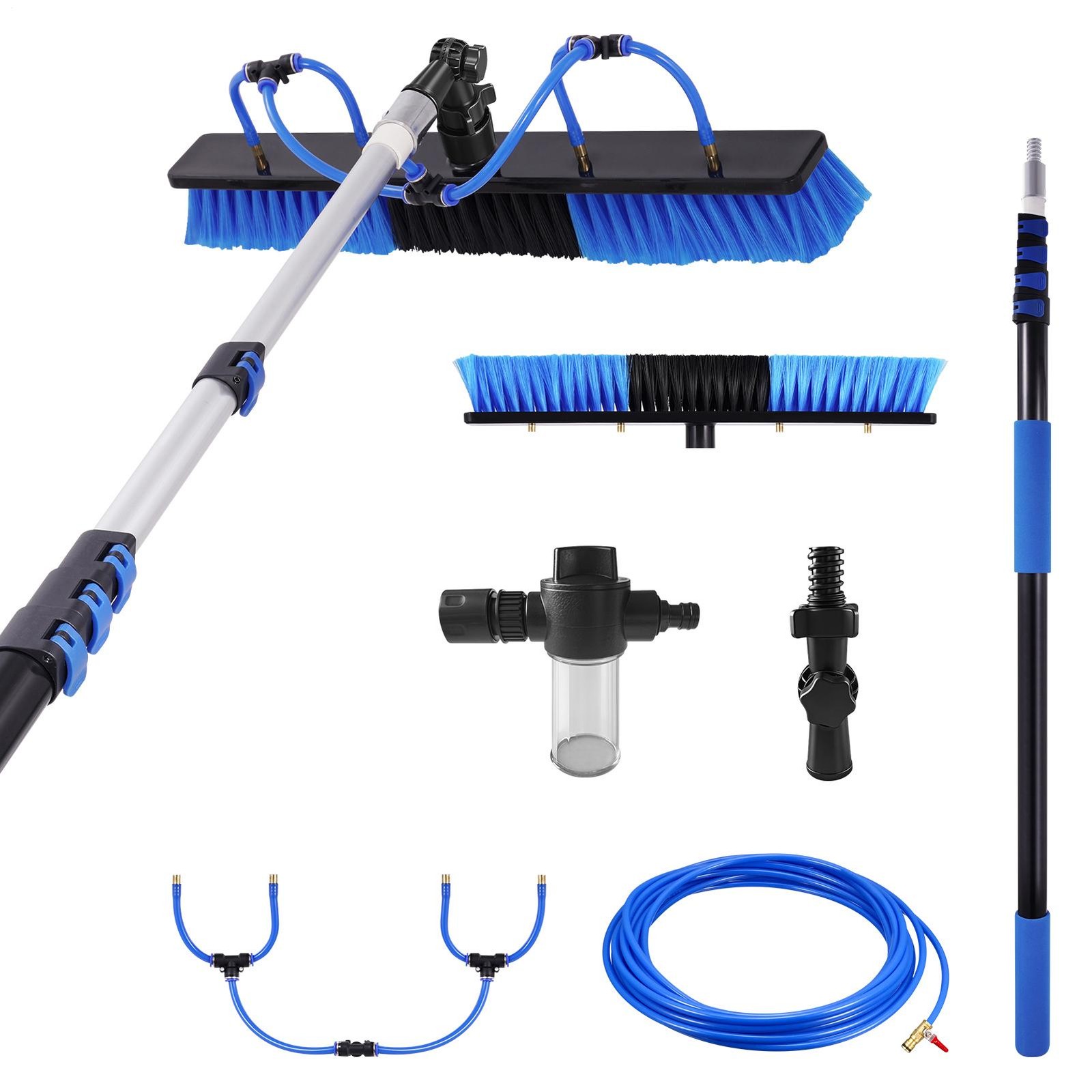 16Ft L Solar Panel Cleaning Pole Kit With 33 Ft Water pipe And Brush System