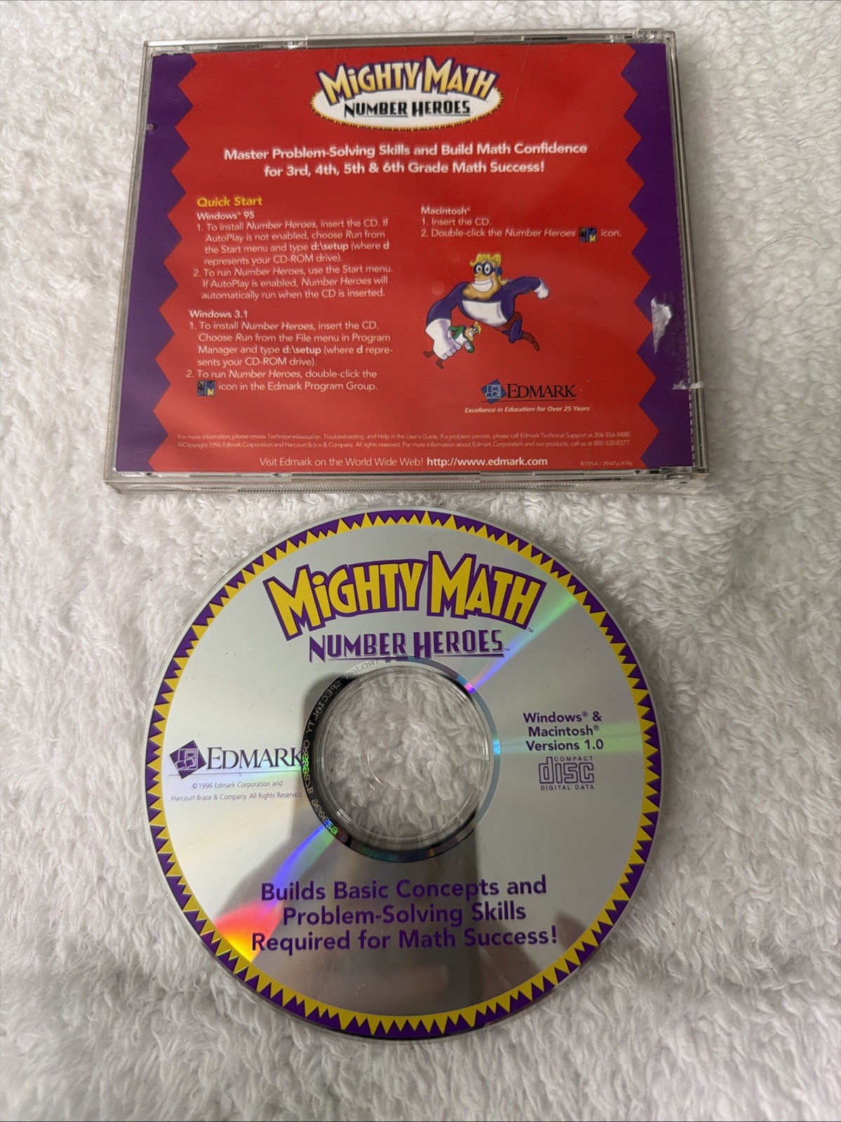 Mighty Math Number Heroes Grades 3-6 PC CD ROM WIN MAC Edmark Education