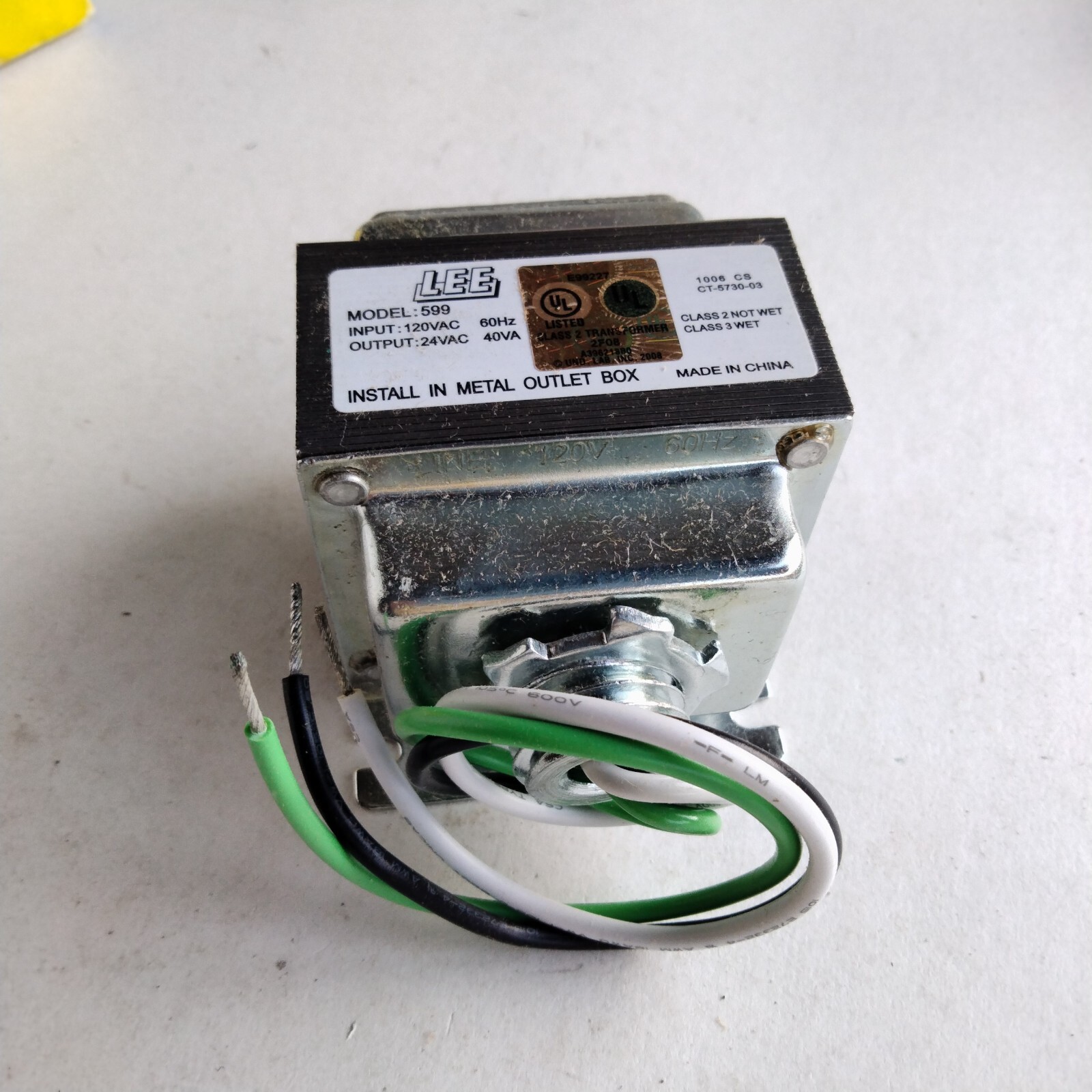 Lee Electric Class 2 Transformer Model 599 Primary 120 Volt 60 Hertz Secondary