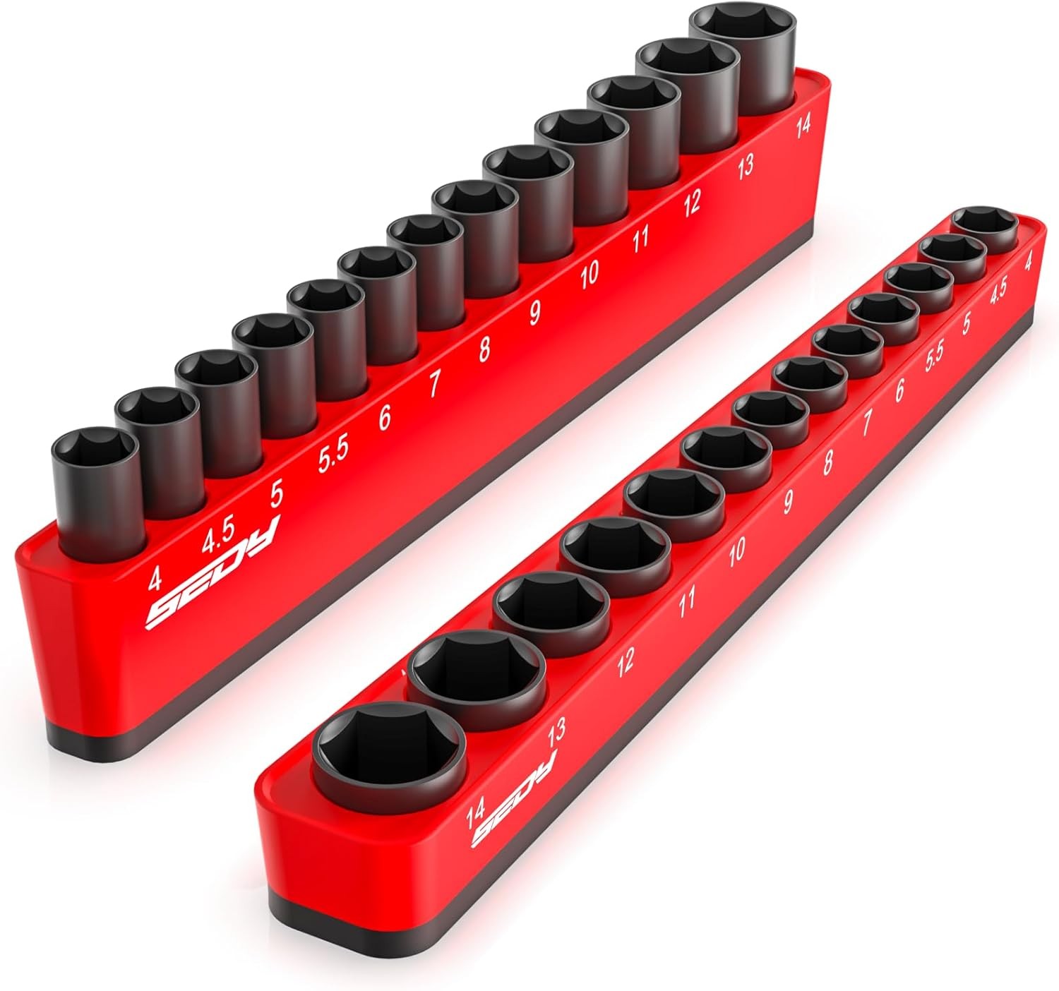 2-Piece 1/4"-Drive Metric Magnetic Socket Organizer Set  Holds 26 Sockets