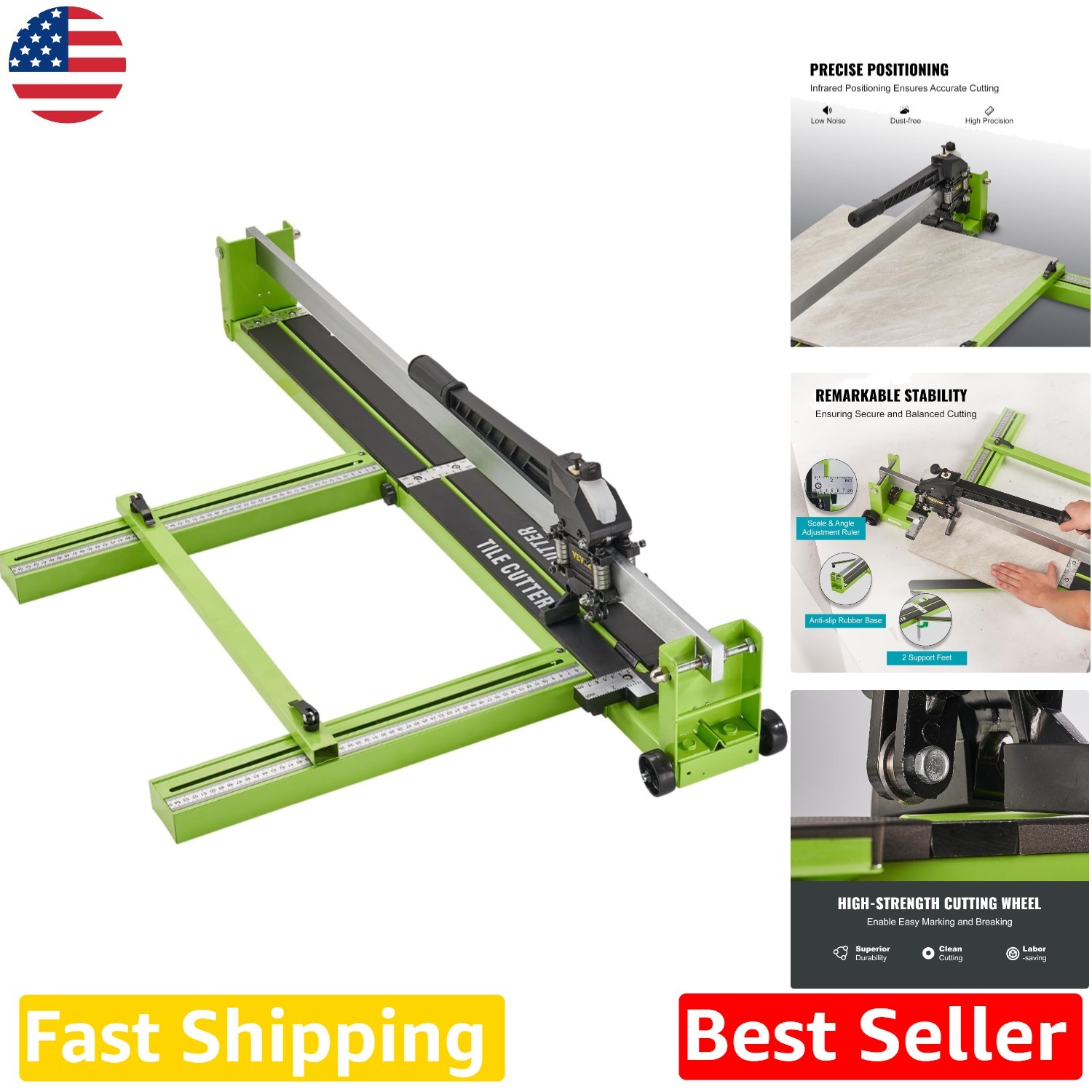 48" Manual Tile Cutter - Steel Frame, Laser, Bonus Wheel