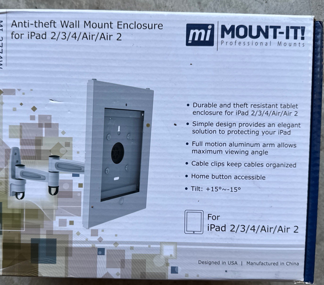 NIB Mount it Anti-Theft Swing Arm Wall Mount Enclosure for iPad 2/3/4/Air/Air-2 