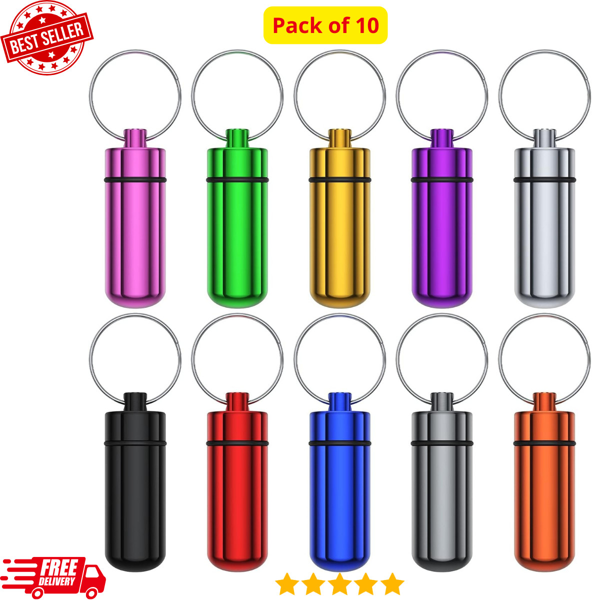 10 Pack Waterproof Aluminum Pill Case Keychain Mini Pill Holder Medicine Box