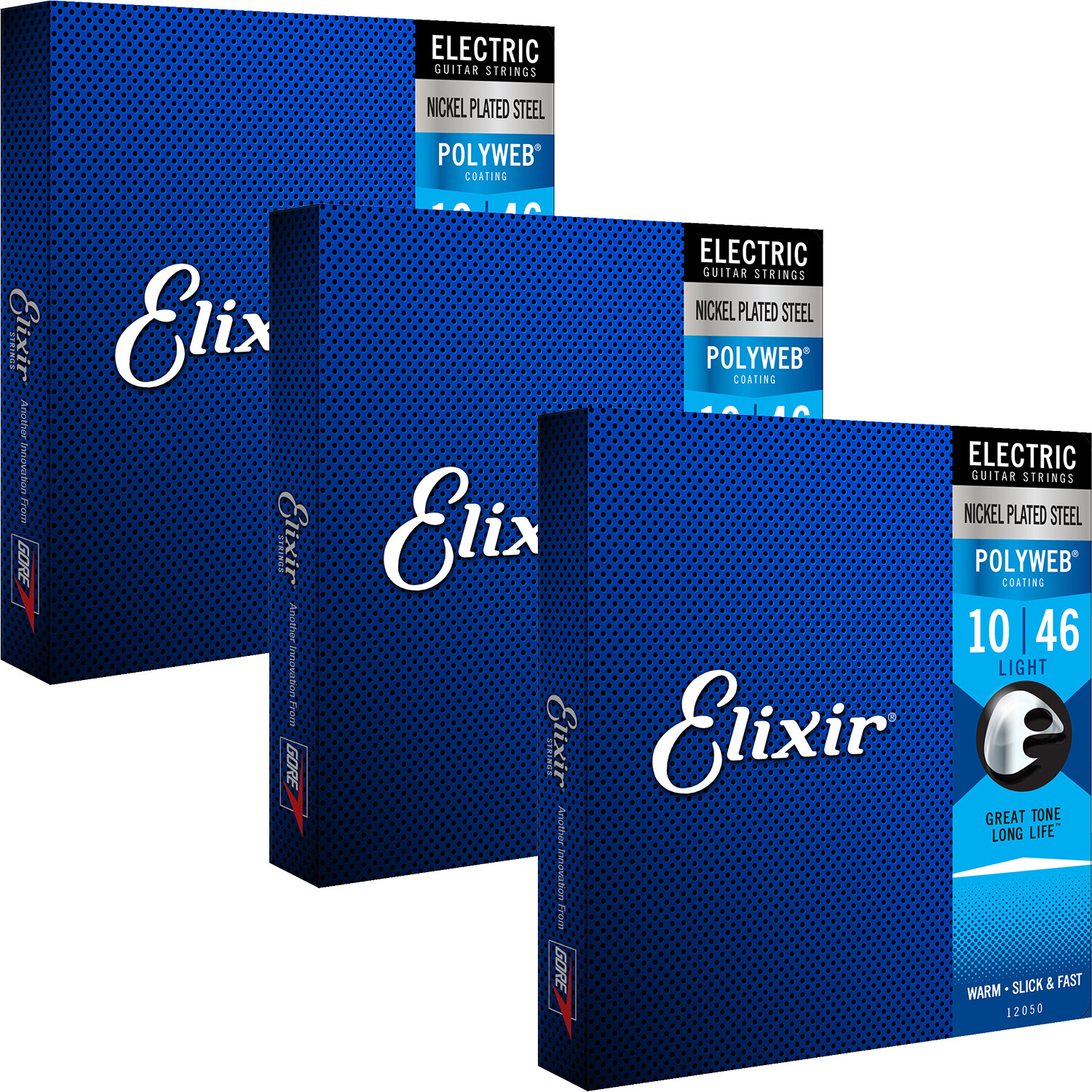 3 Sets Elixir 12050 POLYWEB Light Electric Guitar Strings 10-46
