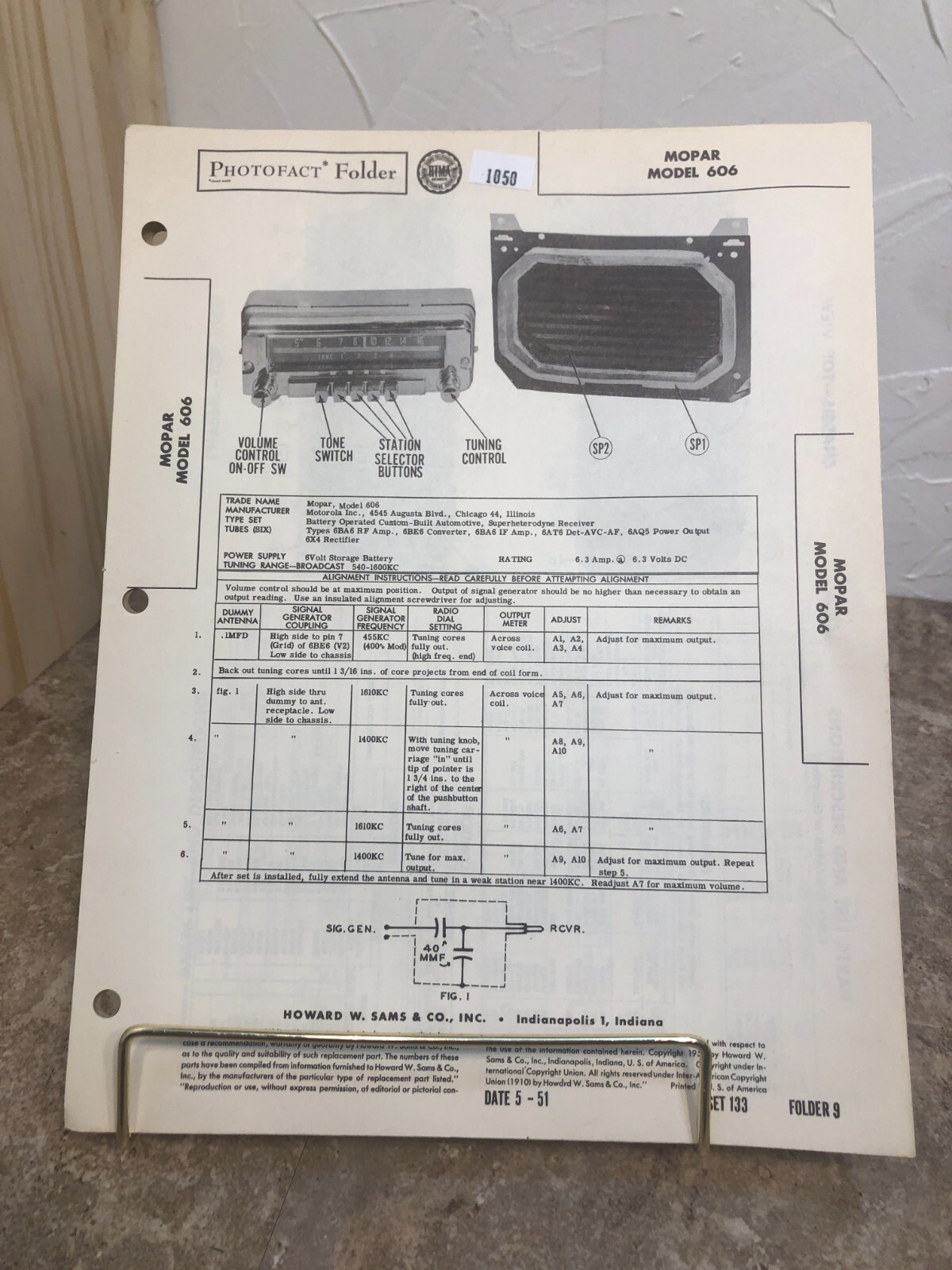 PF 1940-1950s MOPAR AUTOMOBILE RADIO Model 814  Repair Data Manual READ