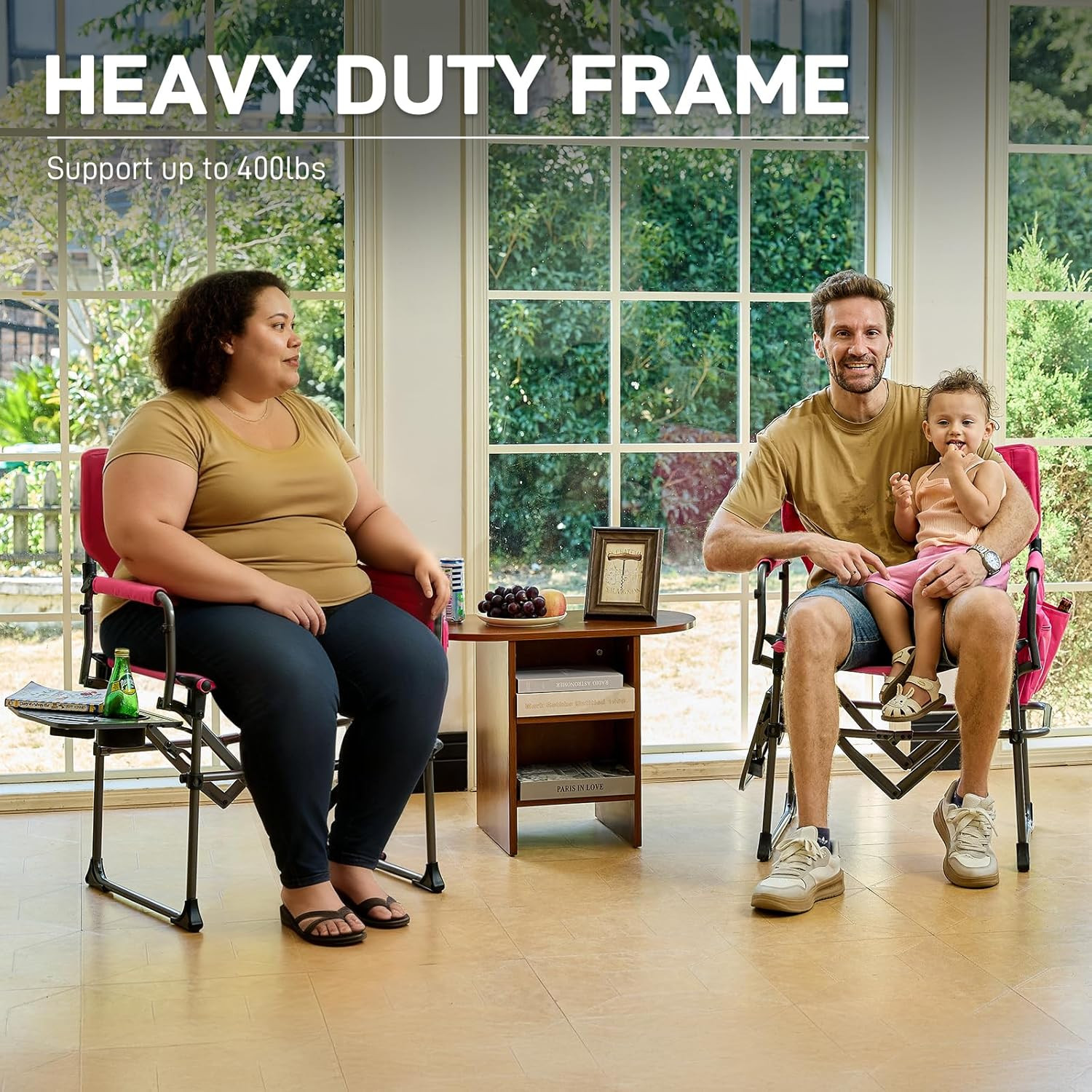 EVER ADVANCED Camping Directors' Chair with Side Table, Portable Folding with Co