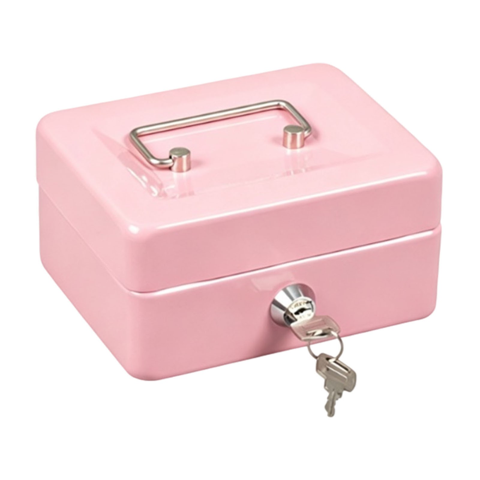 Pink 12 Inch Small Lock Box Key Lock Cash Box Removable Tray Iron Security B BT0