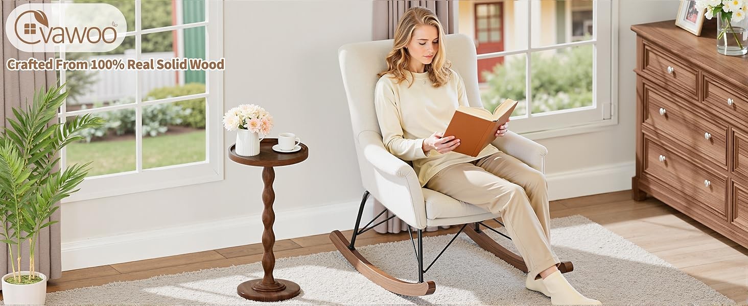 Small Round Side End Table - Solid Wood Accent Drink Table for Living Room