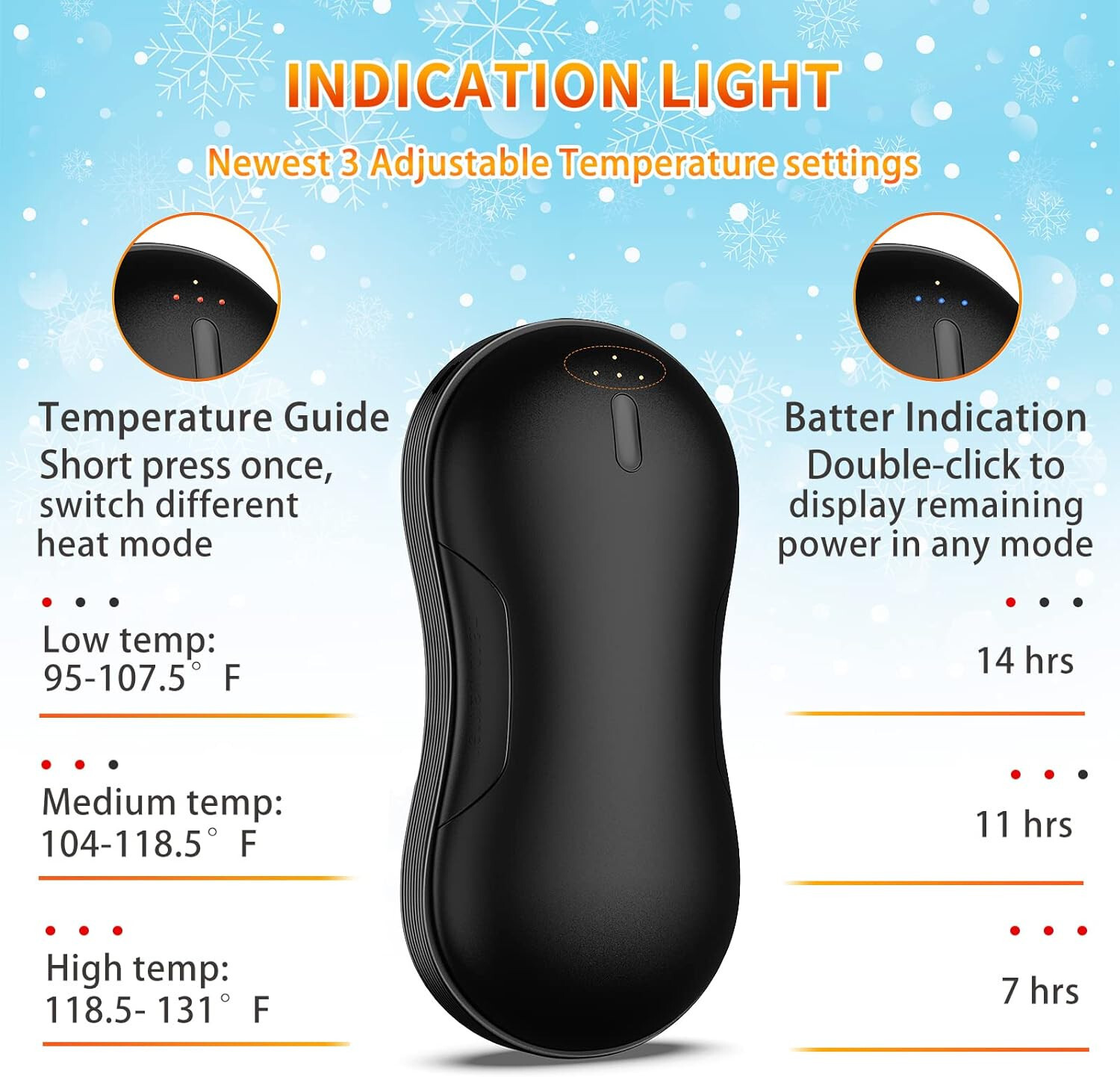 Quick Charge Hand Warmer Rechargeable,10000mAh Electric Hand Warmer Power Bank