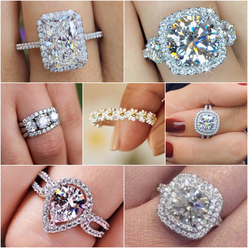 Women Fashion 925 Silver,Gold Rings Cubic Zircon Wedding Party Rings Sz 6-10