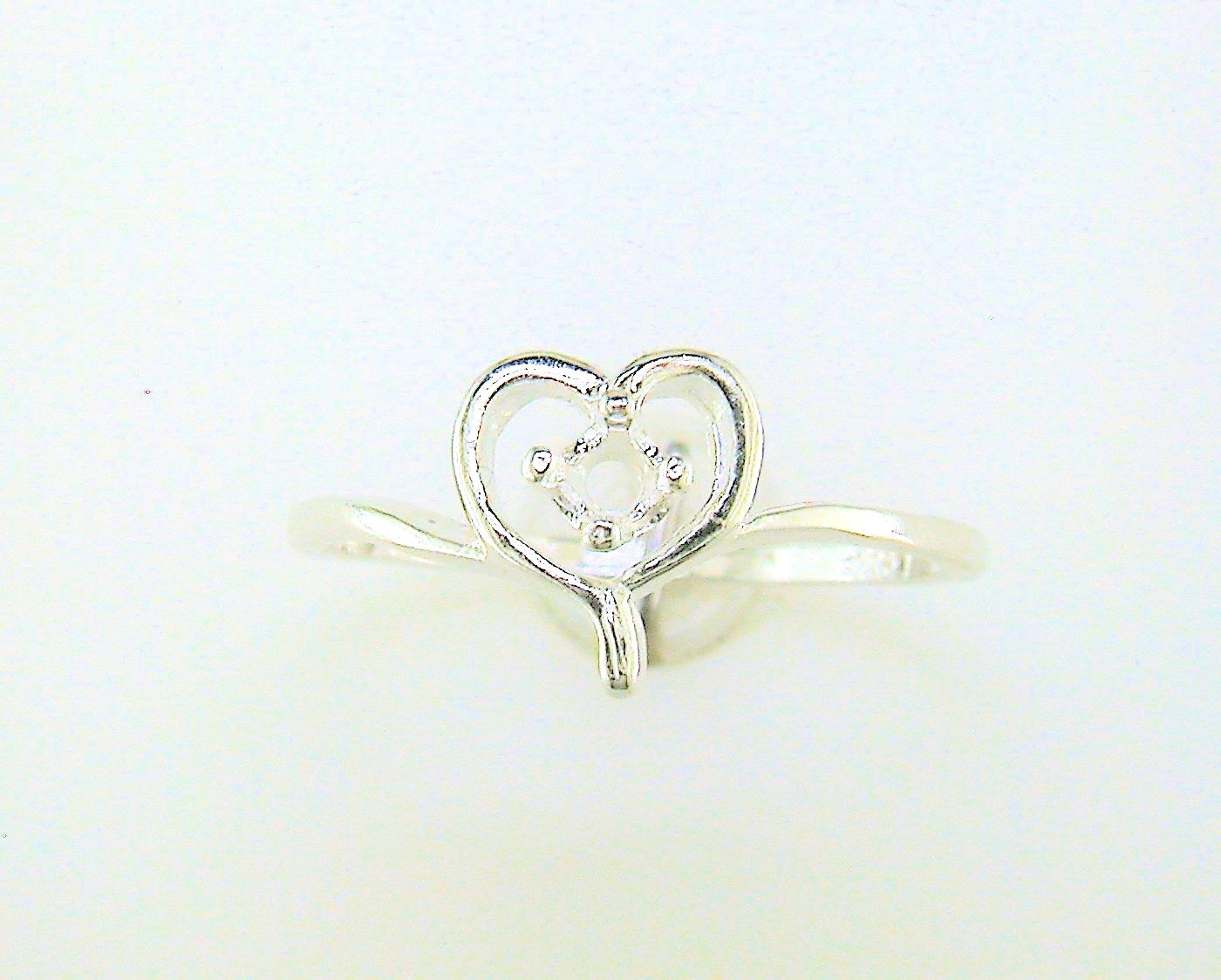 3 mm Round Petite Heart Birthstone Ring Setting Sterling Silver