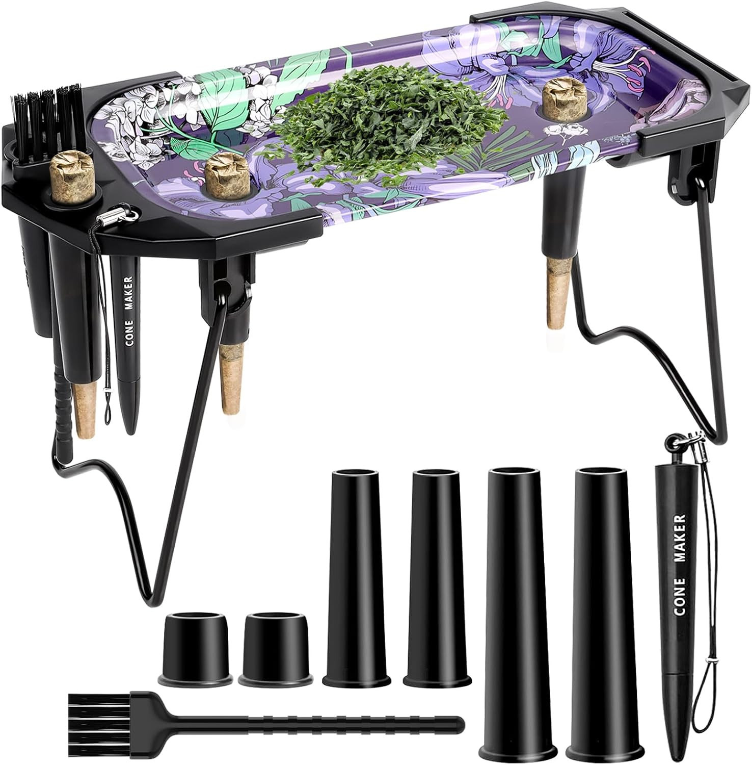 Metal Rolling Tray with Cone Loader, Cone Filler Roller, Rolling Machine & Tray