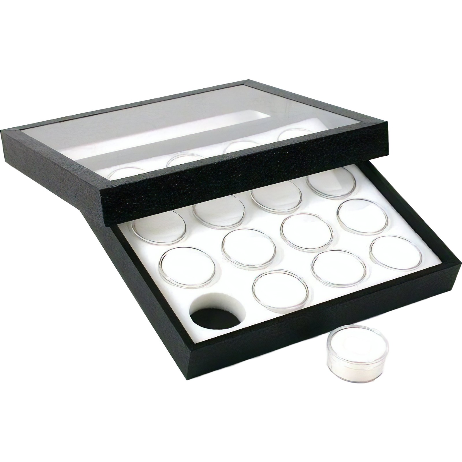 16 Gem Jars White Display Tray Travel Case Acrylic Lid