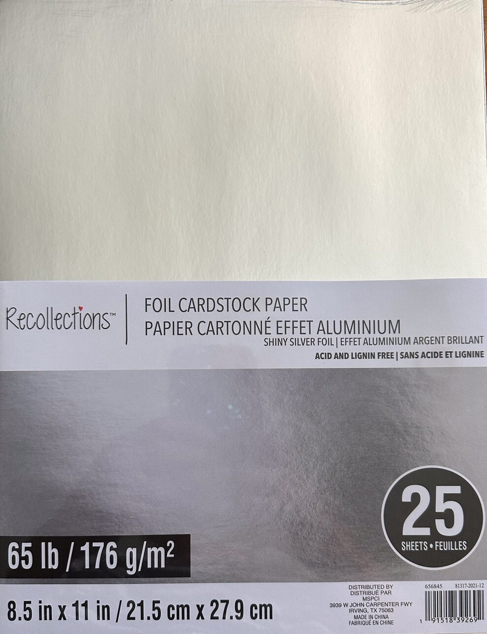 8 1/2 X 11 “SHINY SILVER FOIL” SCRAPBOOKINGCRAFTS ~25 SHEETS~ BY RECOLLECTIONS~