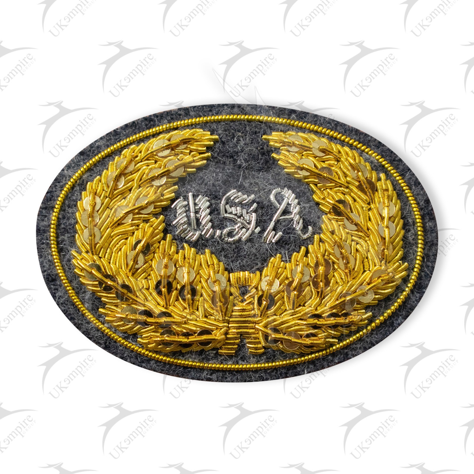 Civil War USA Officers Hat Insignia Badge (Large) Gold Bullion Wire Grey Wool