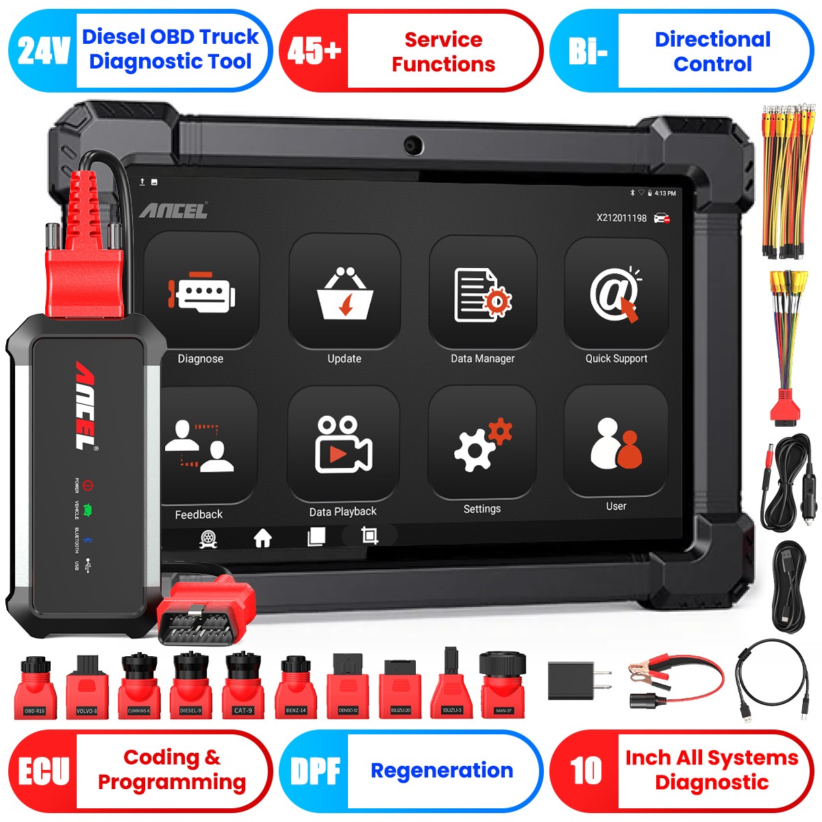 Heavy Duty Truck All Systems OBD2 Scanner Diagnostic Tool ECU Coding DPF ABS EGR