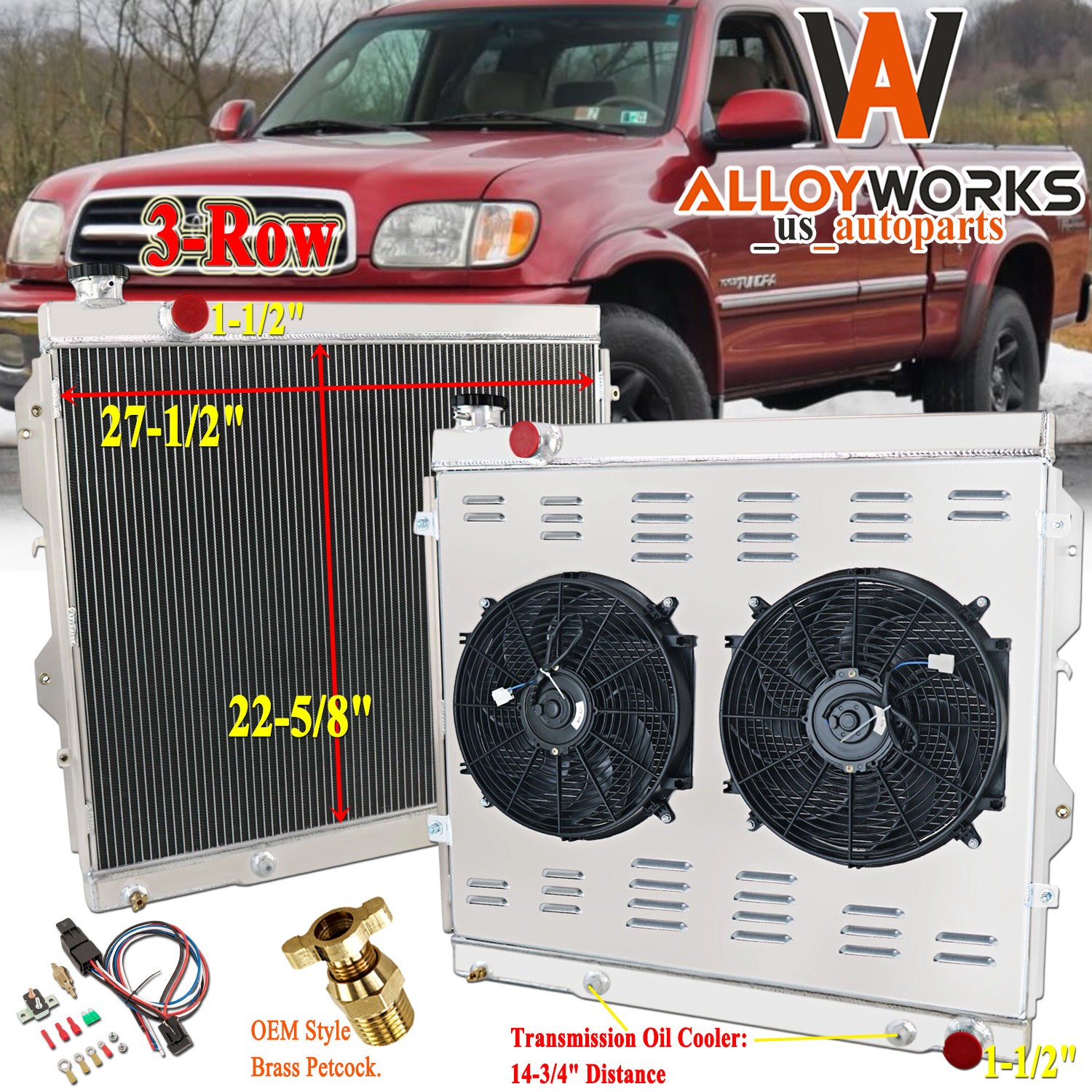 For 2000-2006 2002 2005 Toyota Tundra 4.7L V8 3 Row Radiator Shroud Electric Fan