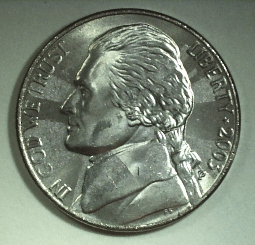 2003-P Jefferson Nickel Struck Through Grease Obv/Rev