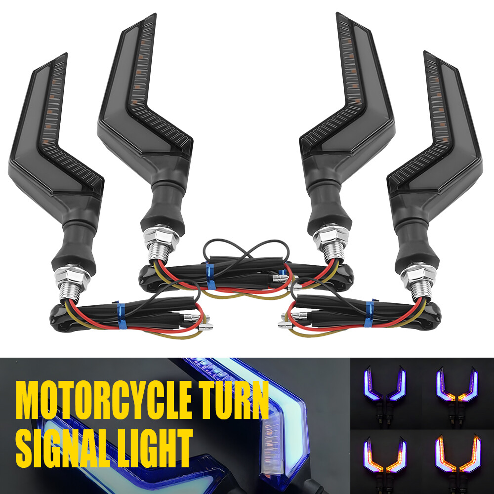 4pcs Universal LED Amber+Blue Motorcycle Turn Signal Indicator Lights Blinker P