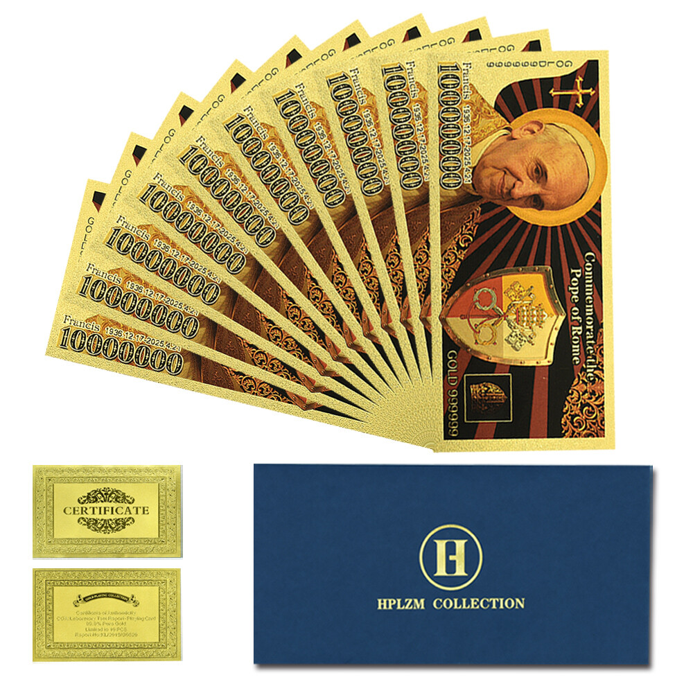 10pcs/Envelope The Pope of Rome Francis Ten Million Dollars Gold Foil Banknotes