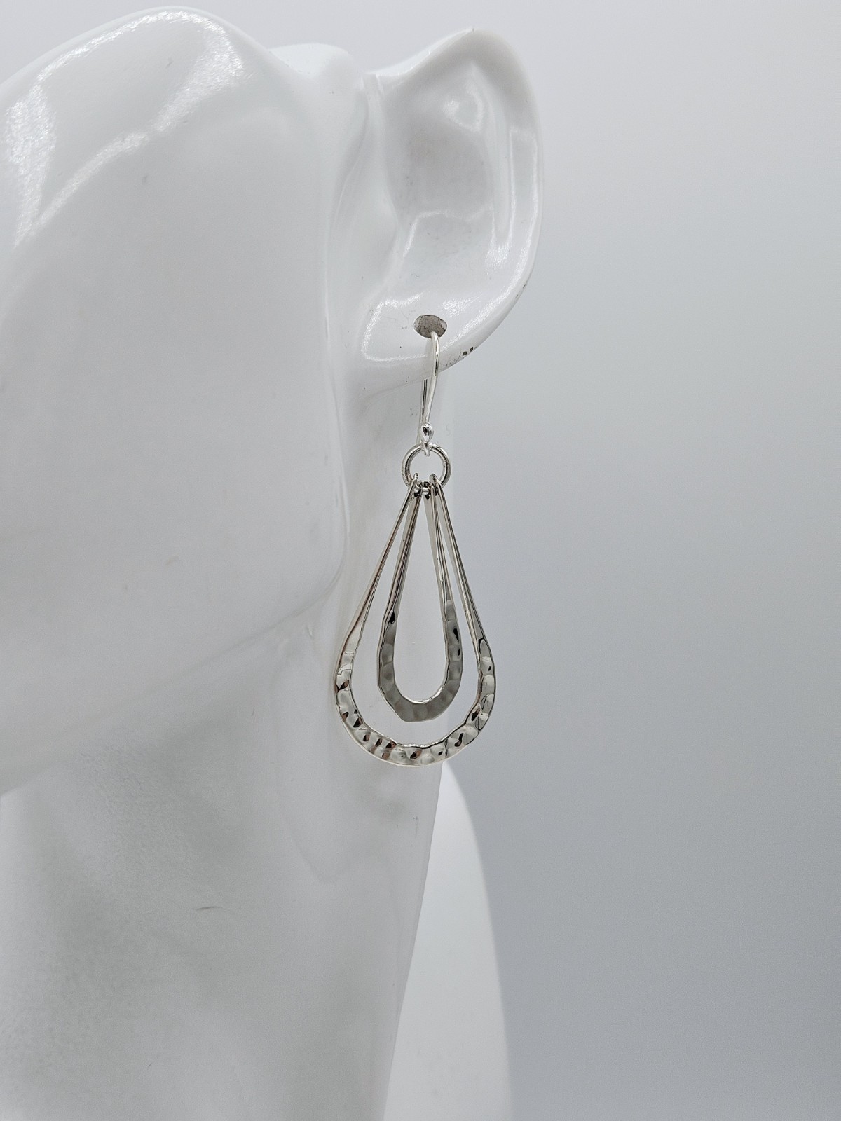 925 Sterling Silver Hammered Teardrop Dangle Earrings Statement 7.2g