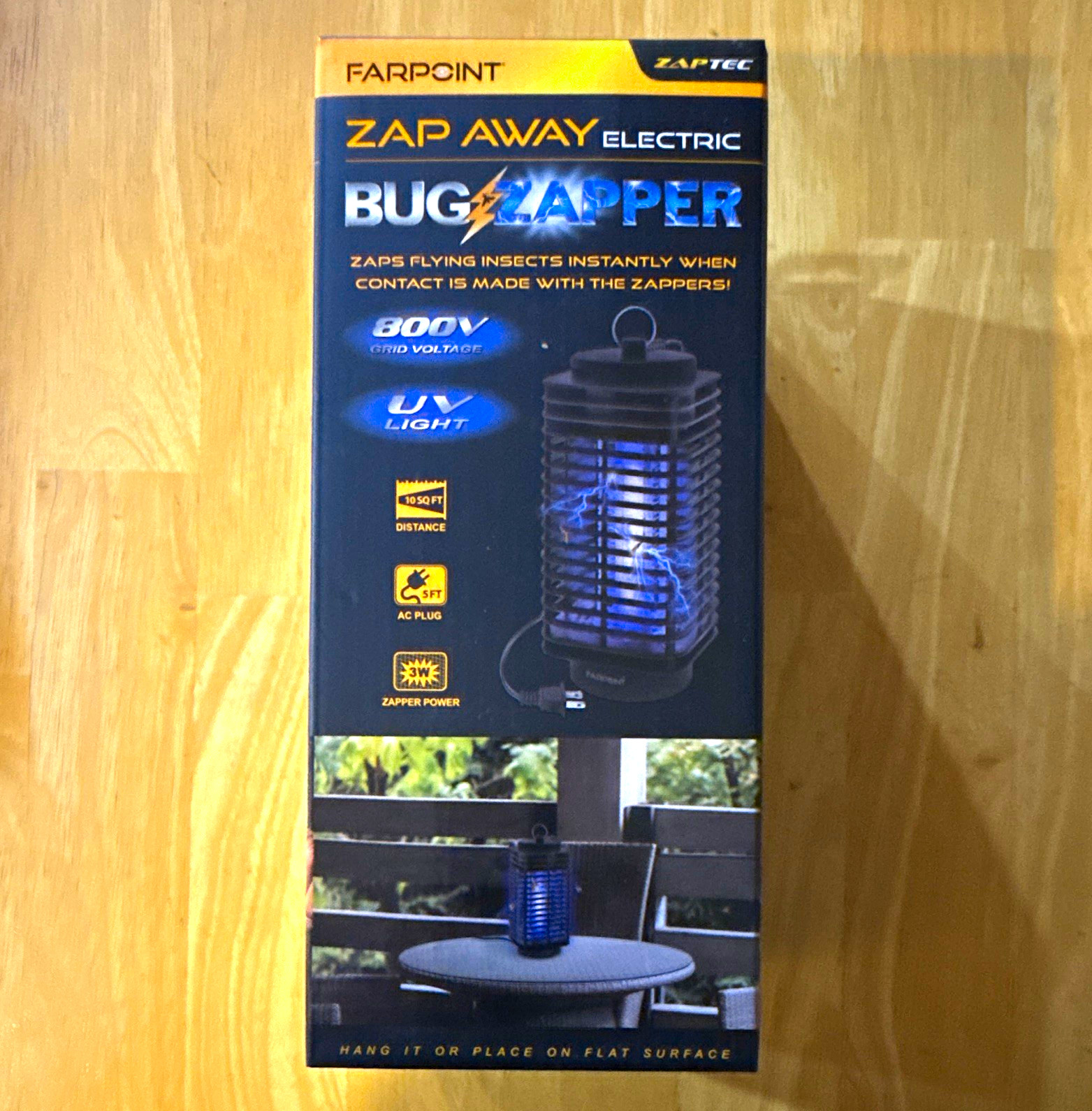 Farpoint Zap Away Electric Bug Zapper UV Light 800V 3W Indoor/Outdoor Black