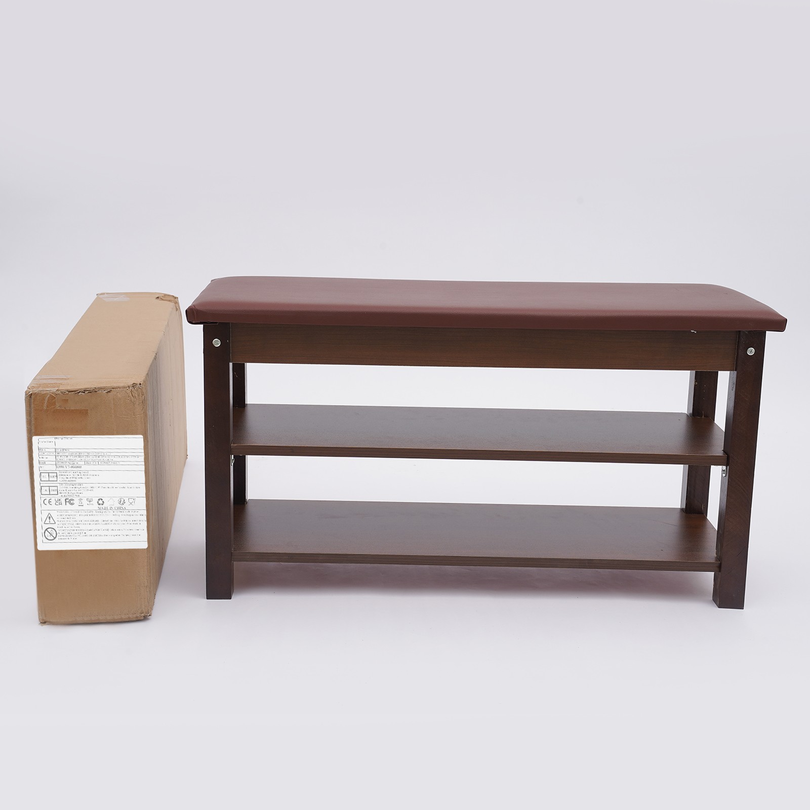 Shoe Bench with Storage Shelf, 2-Tier Footwear Rack with Cushion Padded Seat
