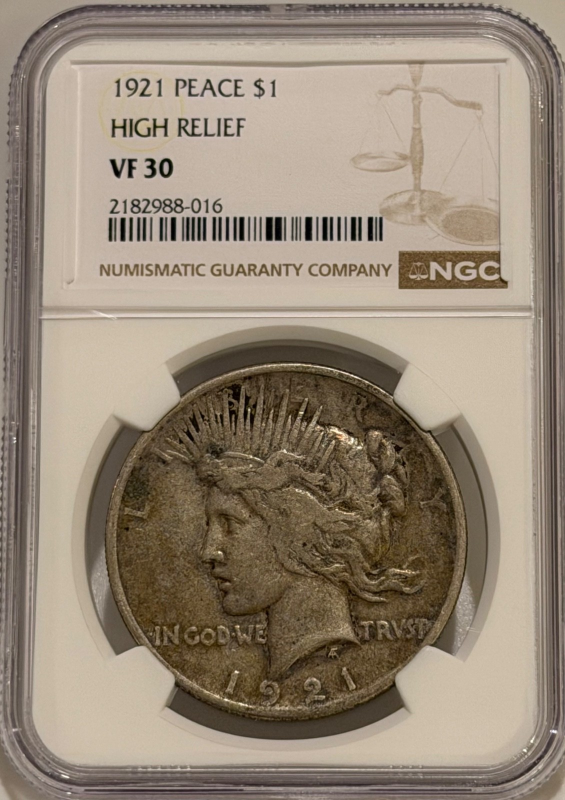 1921 Peace Silver Dollar NGC VF30 Key Date Peace