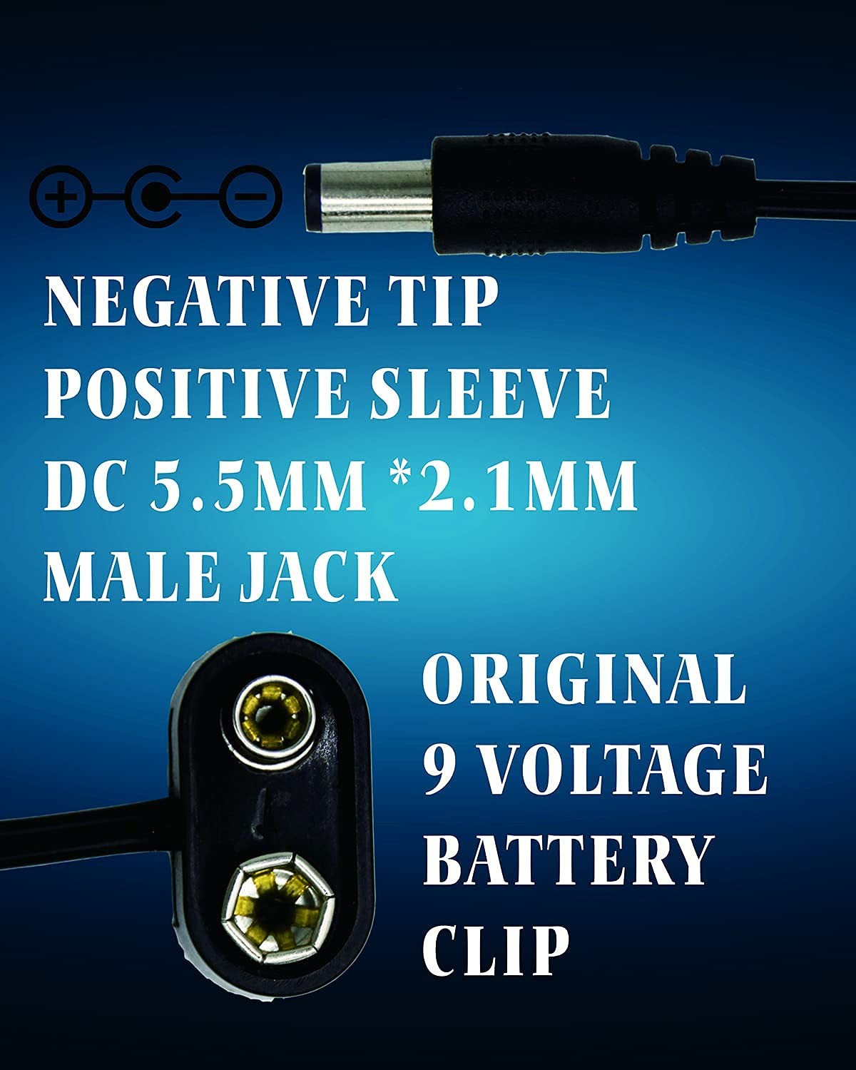 9 V Pedal Battery Clip 3 Pack 5521 Converter Center Negative 9 Volt Power...