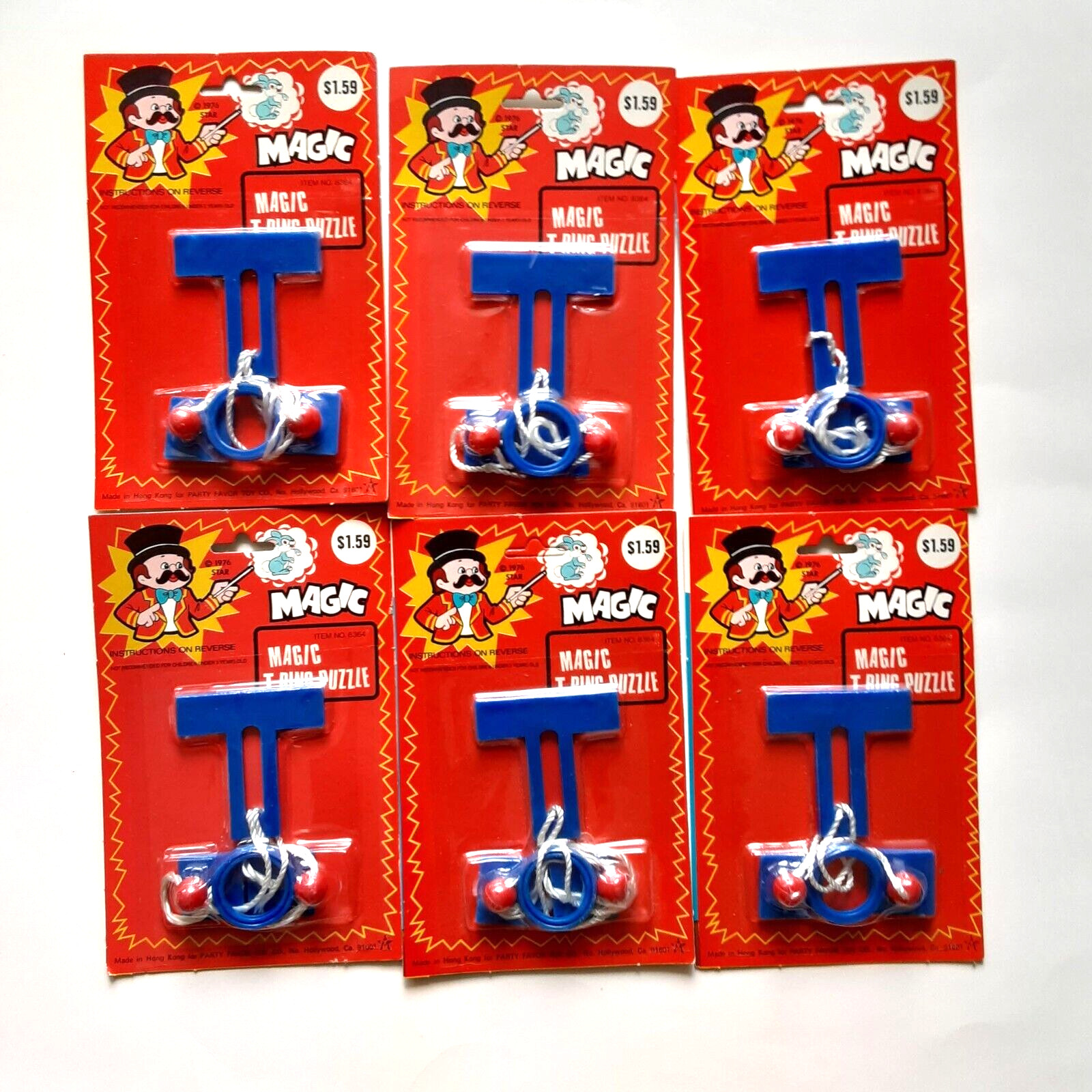 Magic Trick T Ring Puzzle 1976 Vintage Carded Sealed Lot of 6 New old stock