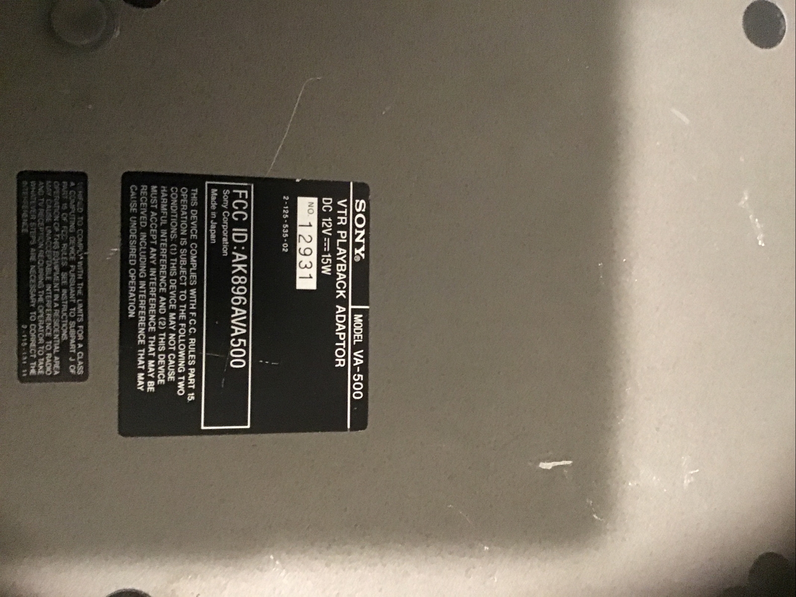 Sony VTR PlayBack Adaptor VA-500