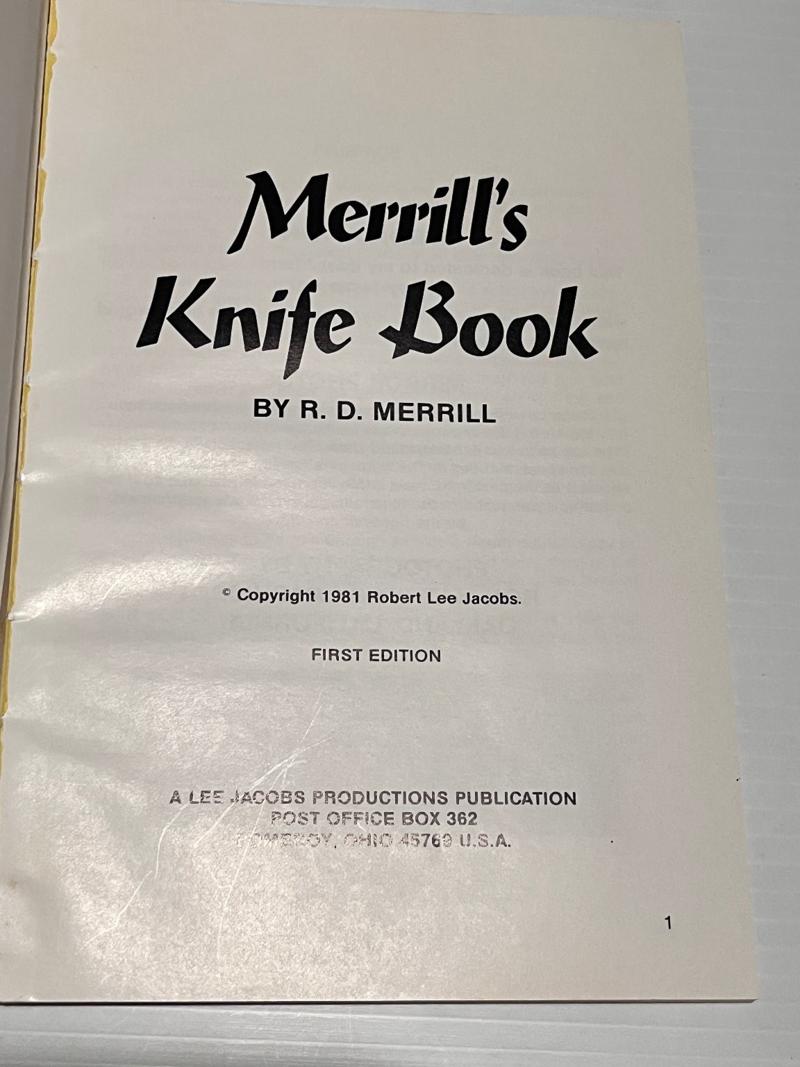Merrill's Knife Book R.D. Merrill Magic Lecture Notes 1981 First Edition
