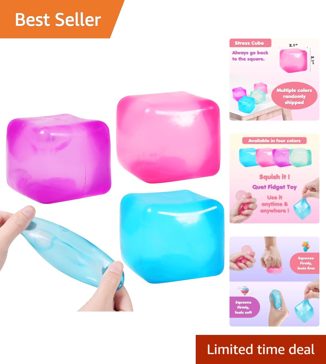 3 PACK Nee Doh Nice Cube Super Solid Squish - Blue Purple Pink - Brand New