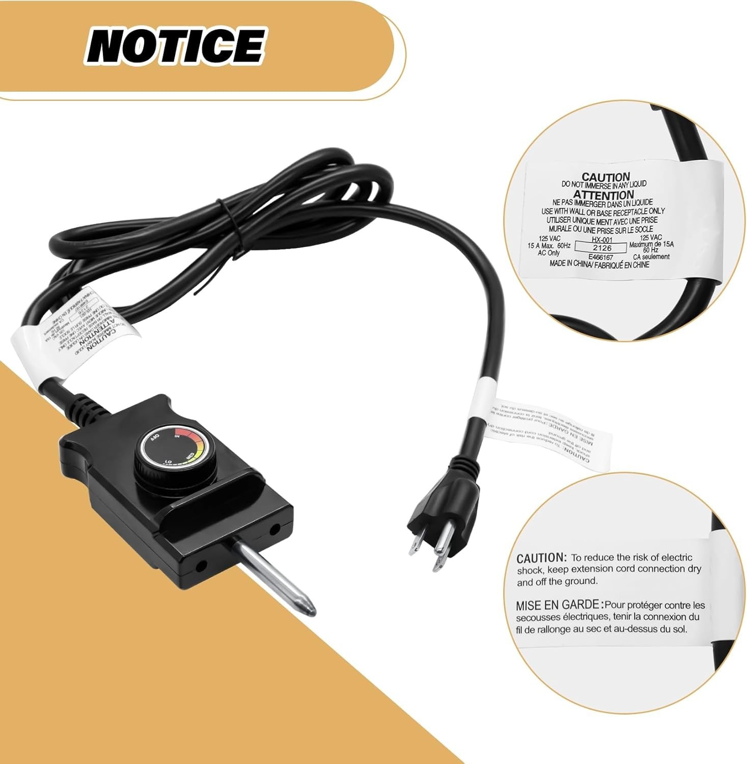 Adjustable Thermostat Controller Probe Cord for Masterbuilt Analog Electric S...