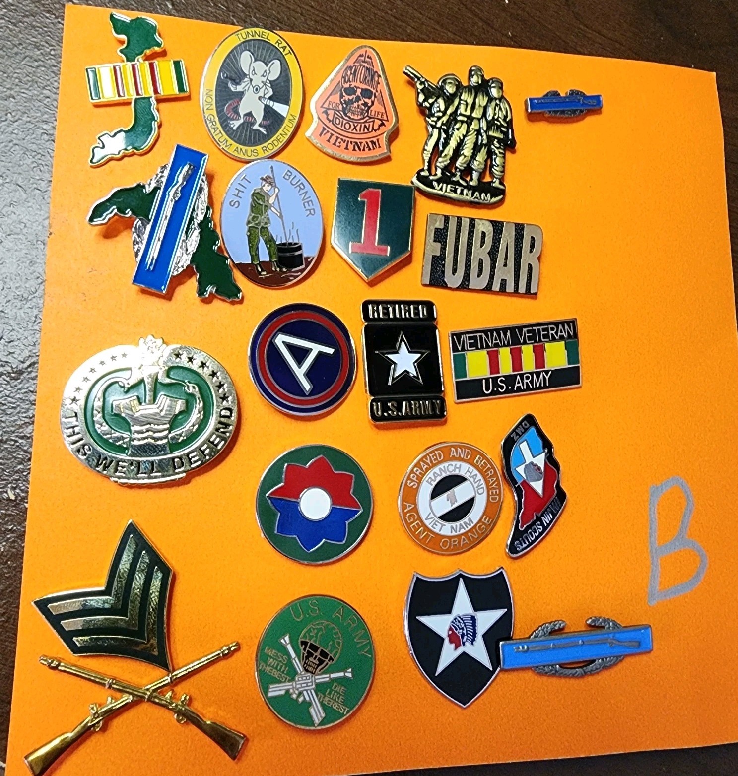 Huge Lot Of 21 Military Enamel Hat Lapel Or Tie Pins US ARMY Vietnam Vet  OrgB
