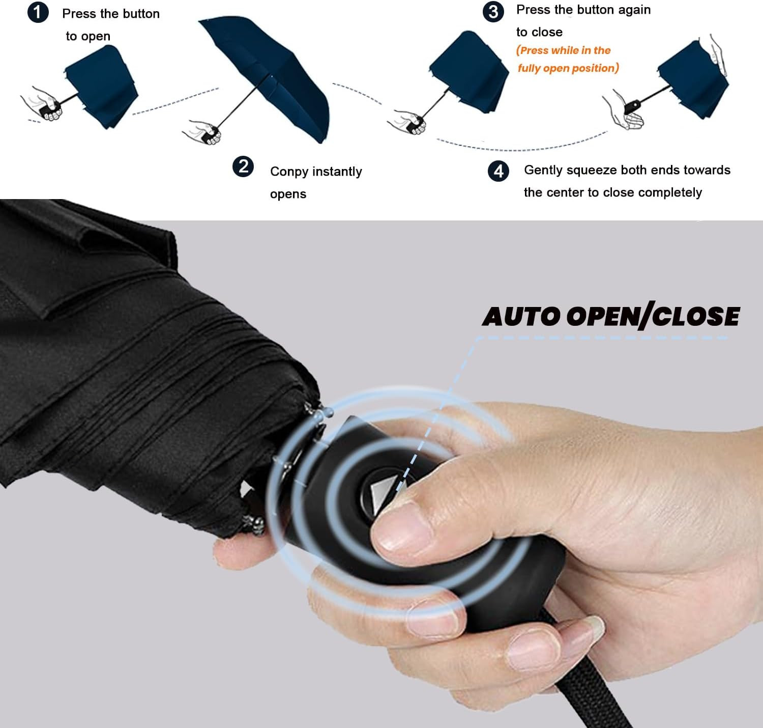 SIEPASA Compact Travel Umbrella - Windproof Auto Open/Close, Small Folding Umbre