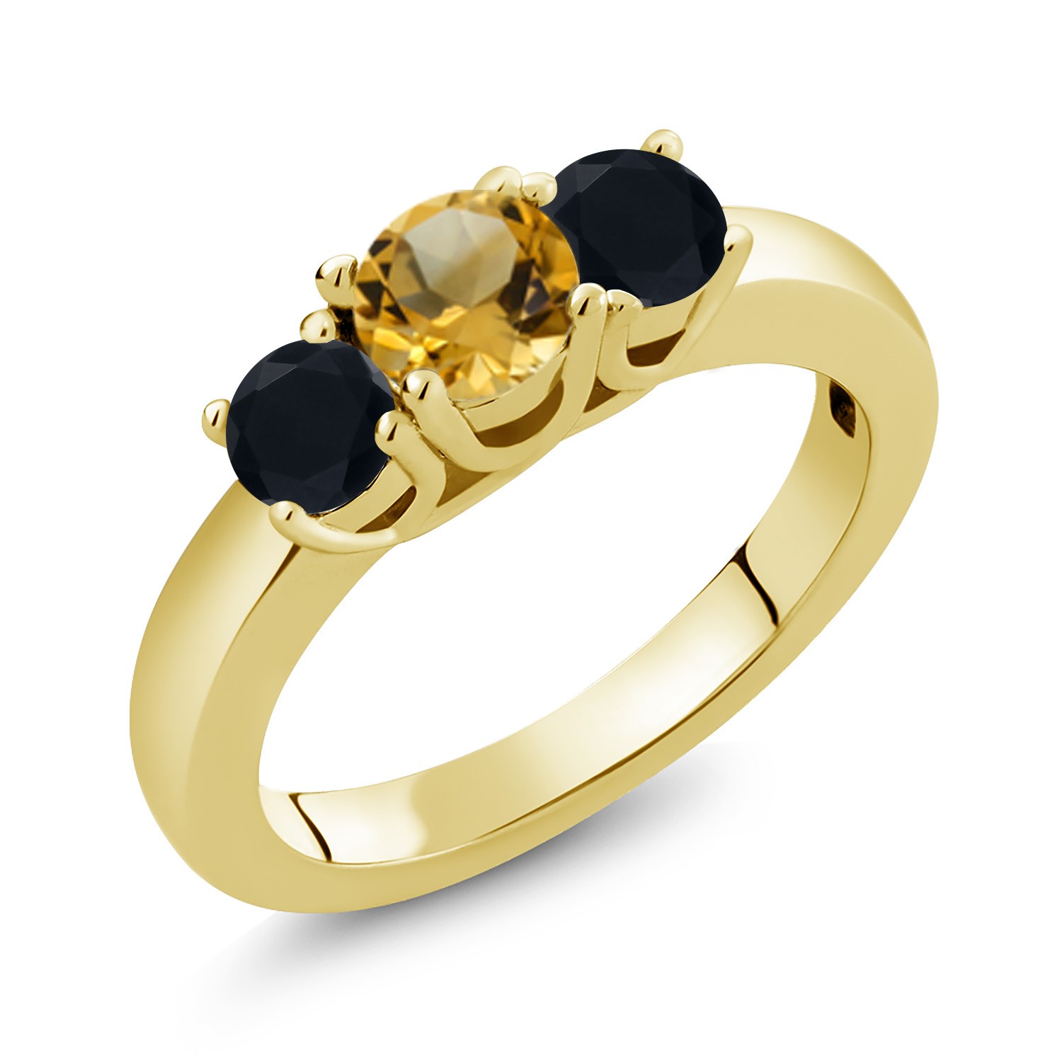 1.17 Cttw  Citrine and Onyx 18K Yellow Gold Plated Silver 3-Stone Ring for