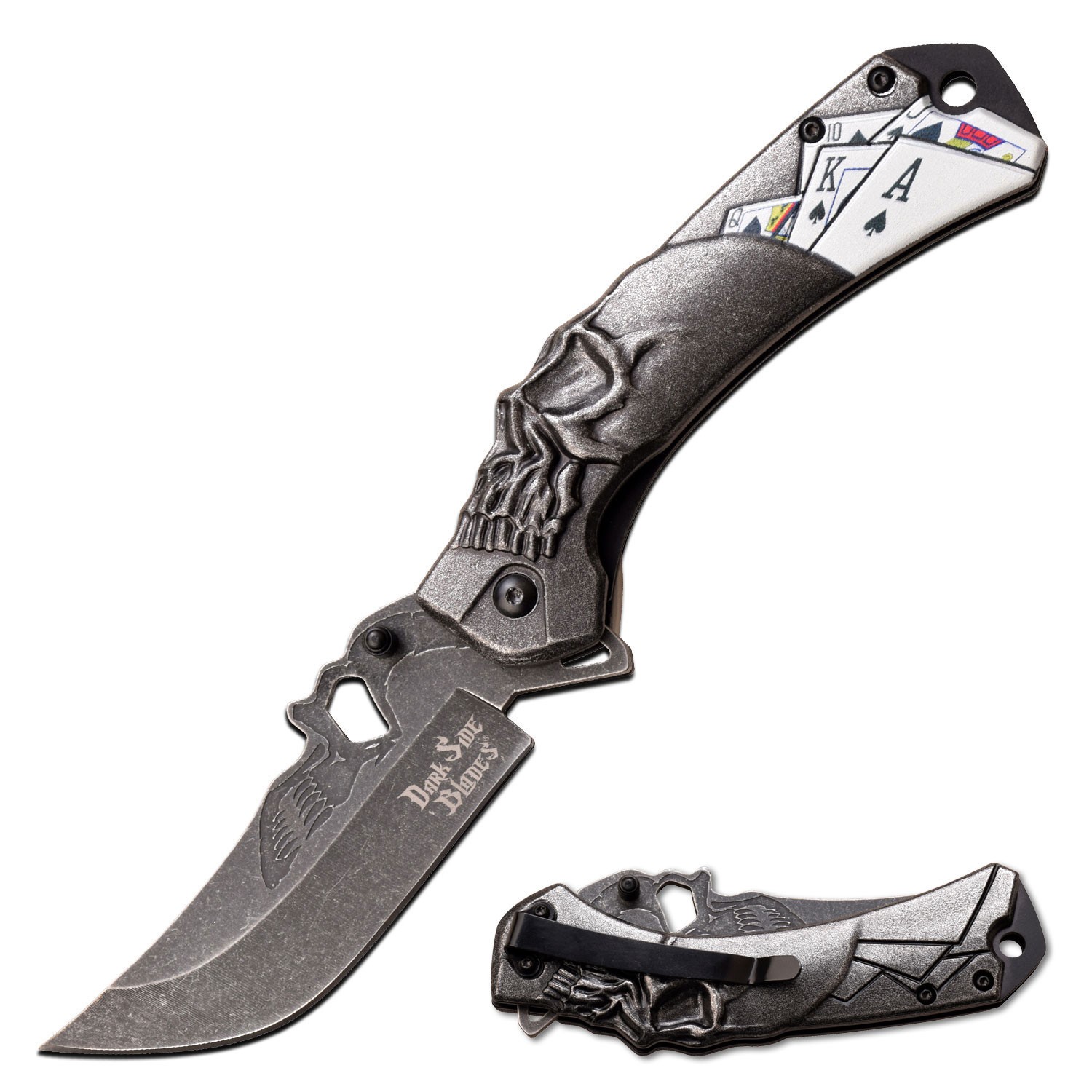 Dark Side Blades Spring Assisted Knife-Aluminum Handle & Clip-Stonewash/Embossed