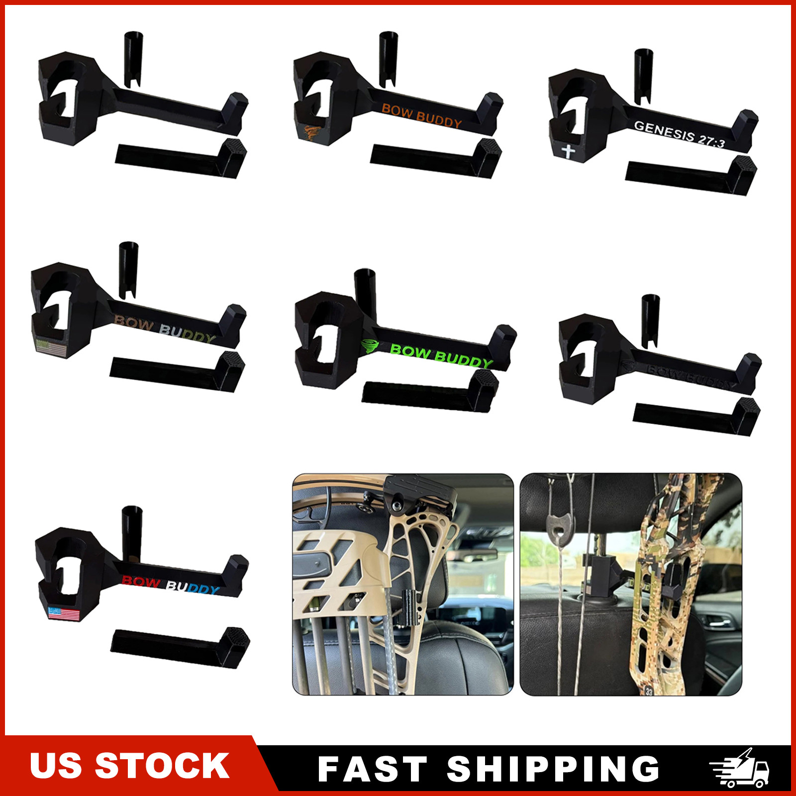 2Pcs Bow Hanger for Truck Headrest Archery Hunting Bracket Holder