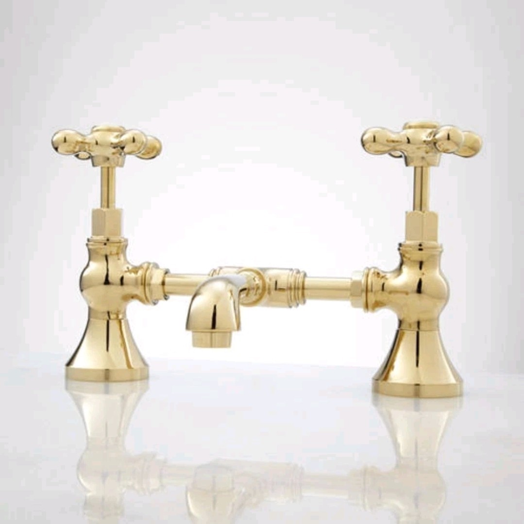 Signature Hardware Monroe Bridge Lavatory Faucet w Cross Handles Polished Brass