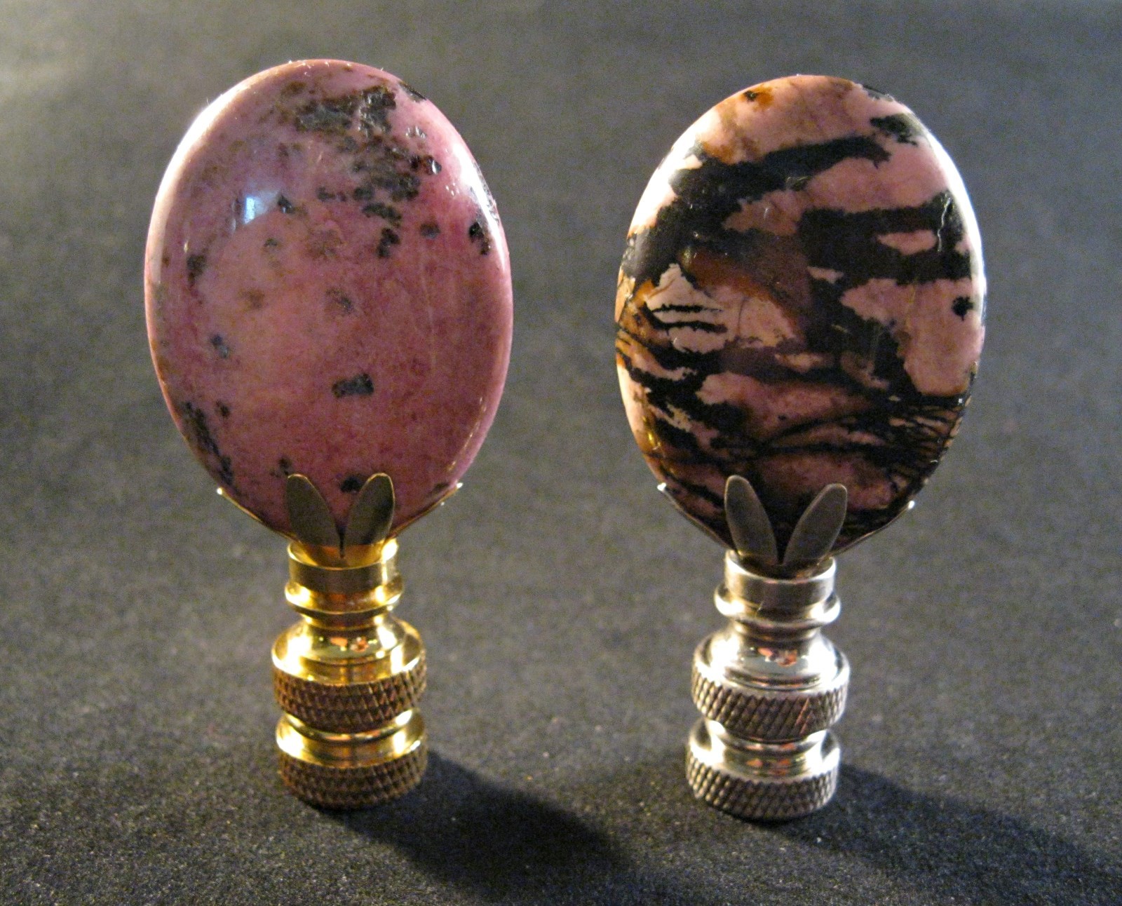Stone Lamp Finial-RHODONITE Lamp Finial W/AB, PB or Satin Nickel Base (1-PC.)