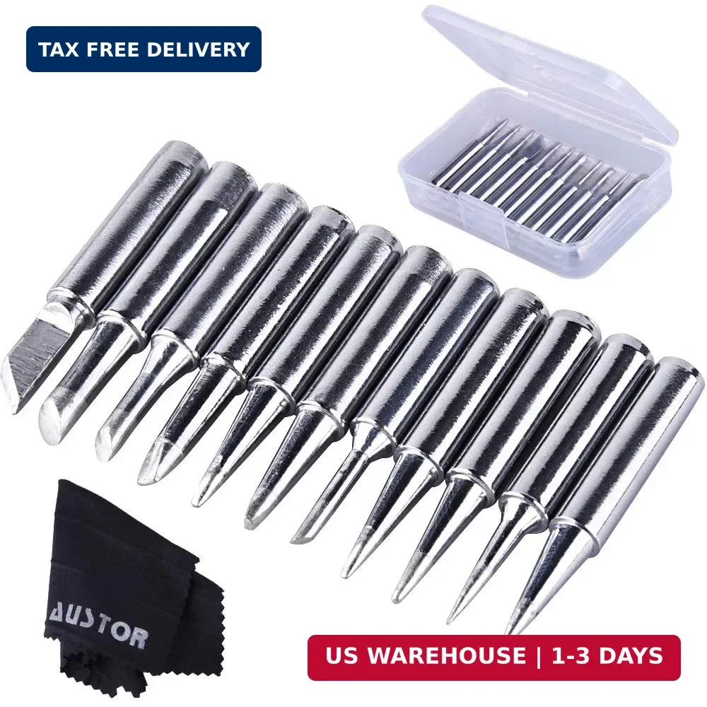 11 Pieces Soldering Iron Tips Kit 900M-T and 1 Piece Cleaning Cloth with
