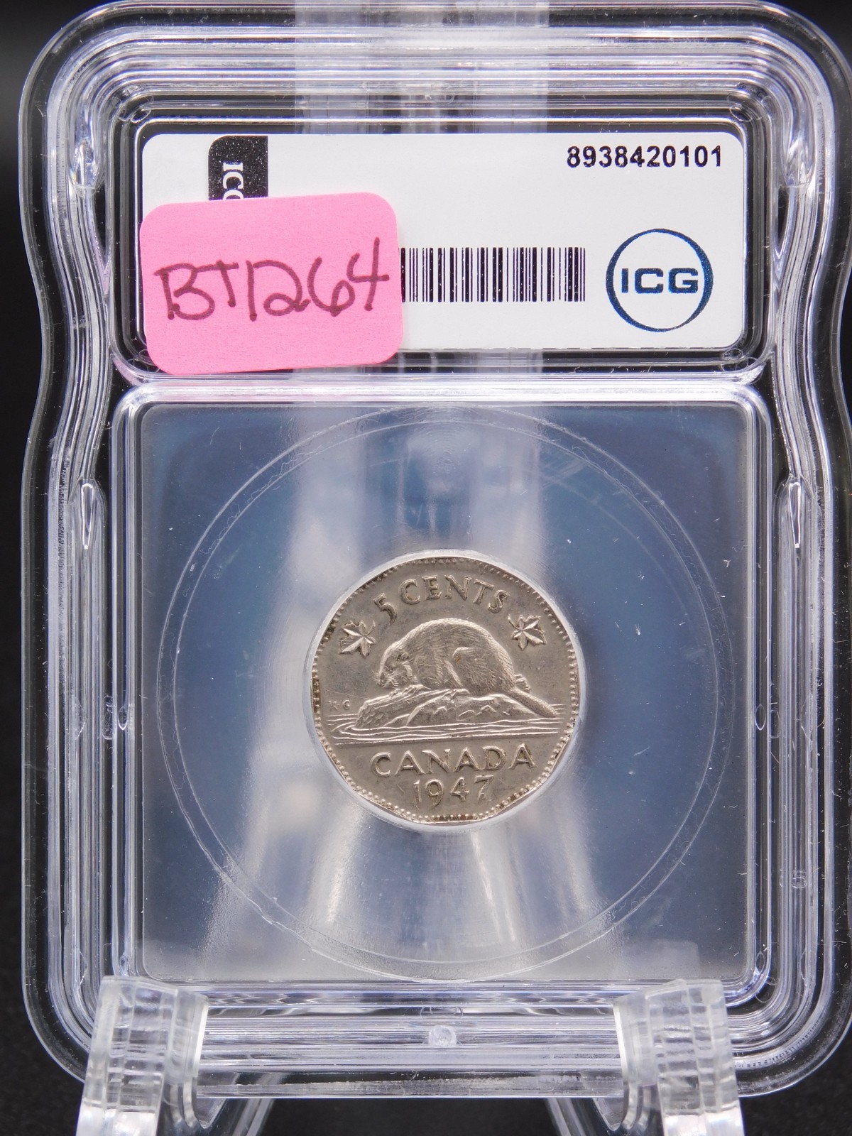 1947 CANADA FIVE CENT DOT ICG GRADED AU58 (BT1264)
