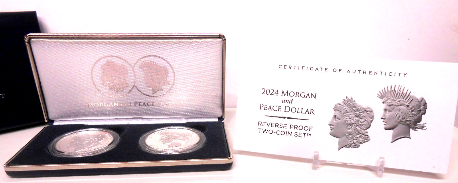 Morgan & Peace Dollar Reverse PROOF SILVER 2 Coin Set 2024 Scarce SEE!!