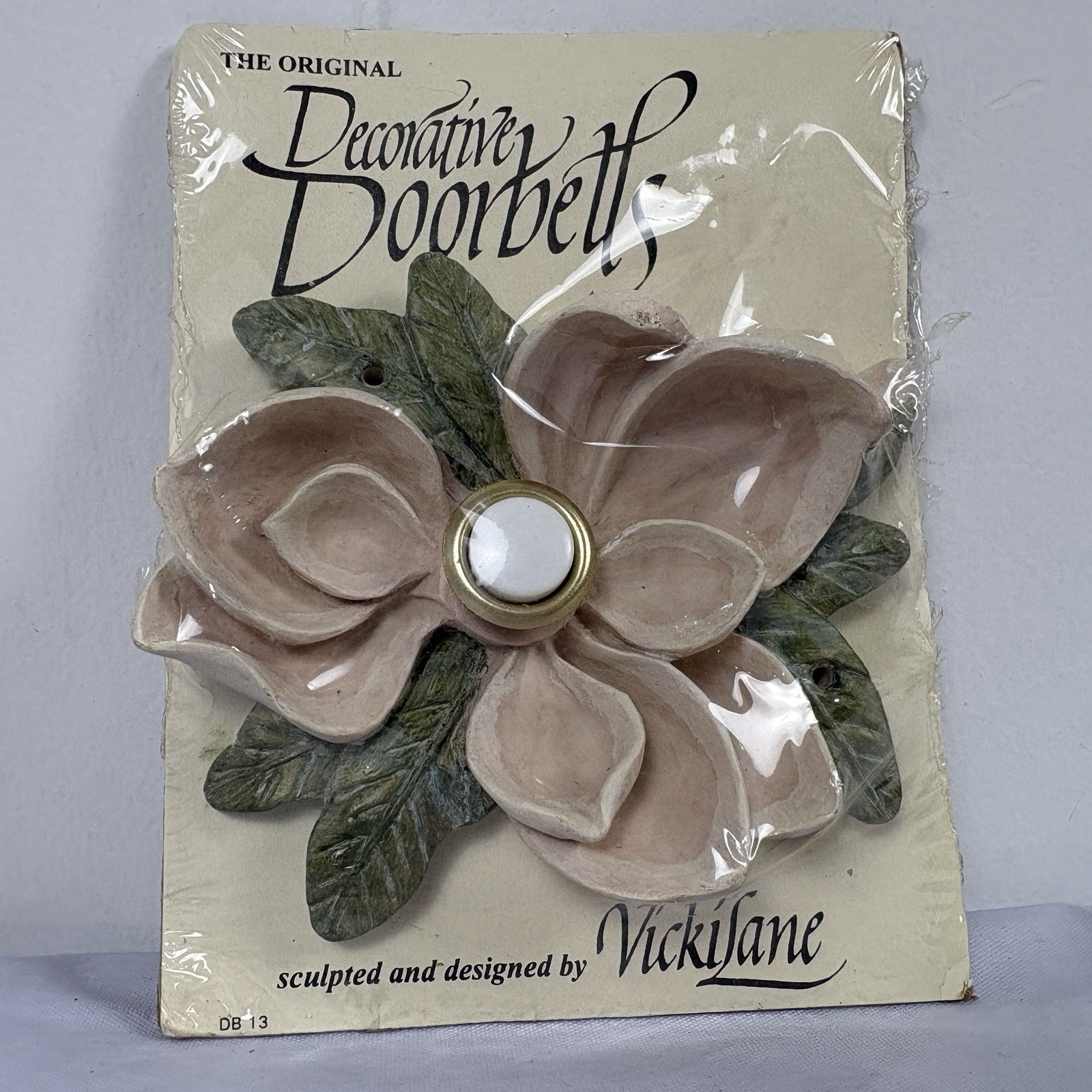 Vicki Lane Button Doorbell Flower Pink Magnolia Cute Pretty Decoration Plaque