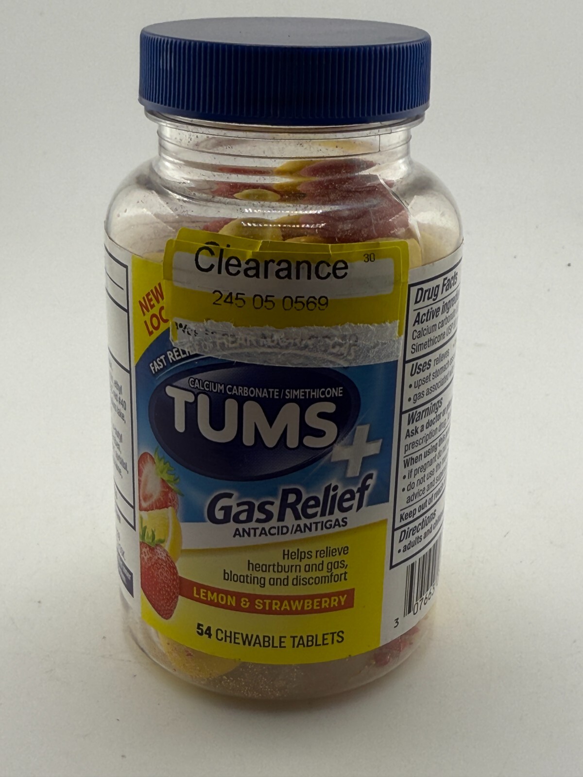 Tums + Gas Relief Antacid/Antigas Lemon & Strawberry 54 Chewable Tabs EXP 3/27
