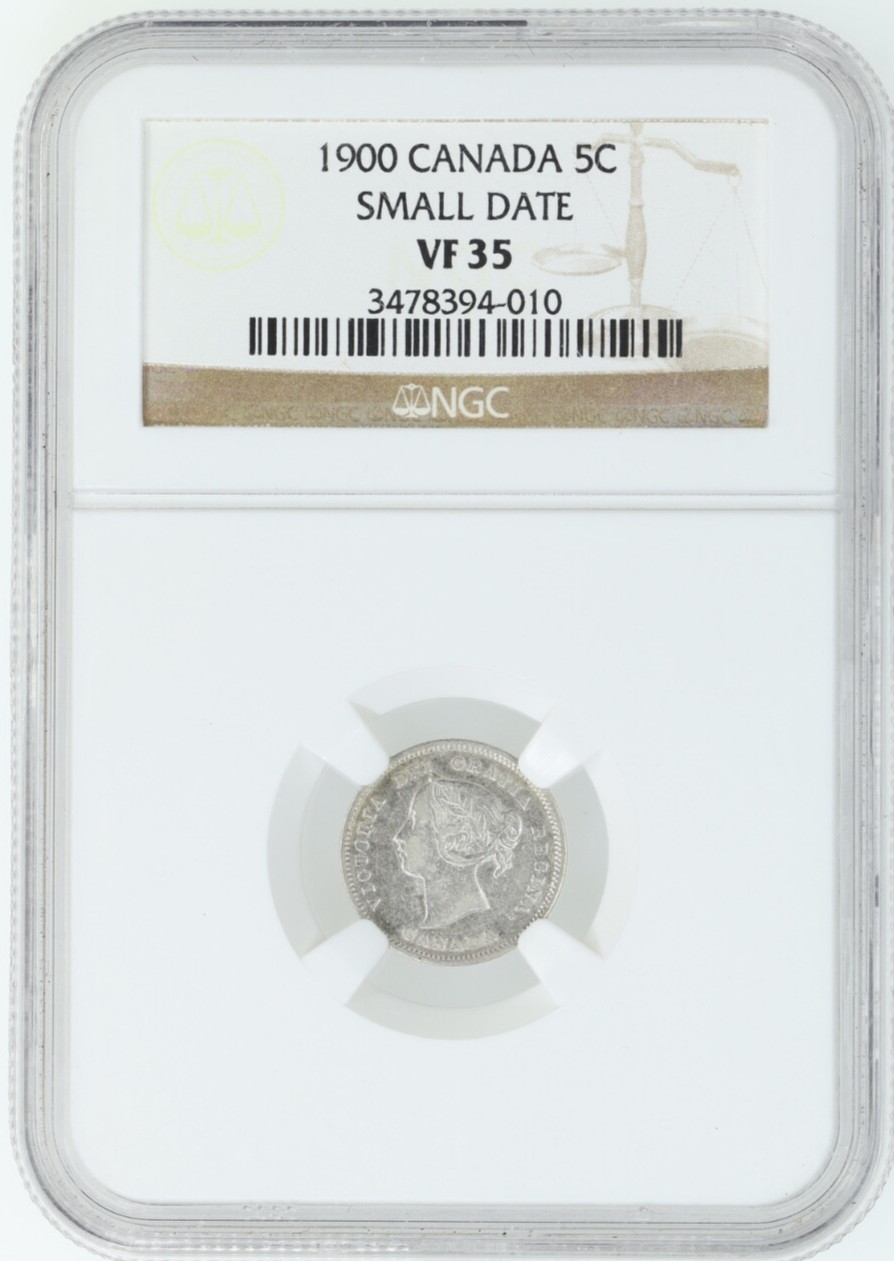 1900 CANADA 5 Cents, Silver - NGC VF35 SMALL DATE  - Queen Victoria