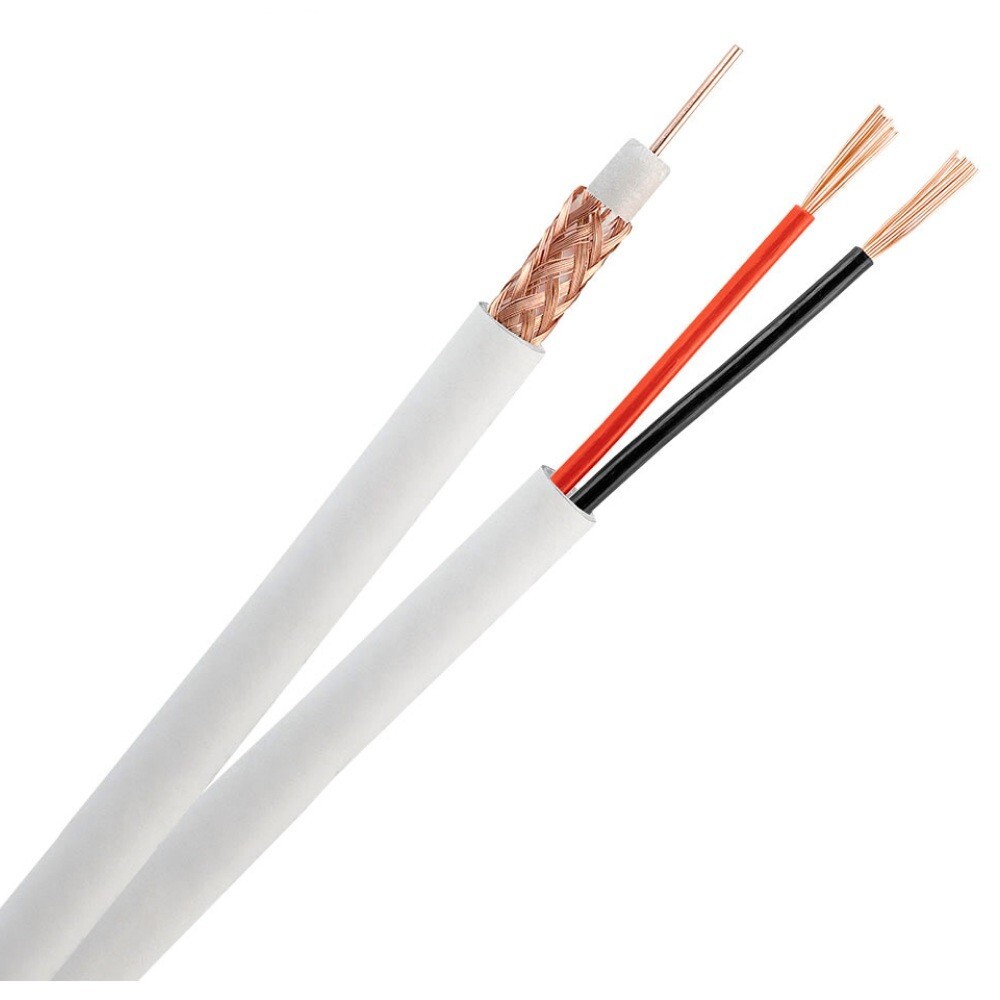RG59 Siamese Coaxial Cable CCTV Wire 20AWG 18/2 Security Camera 1000FT White