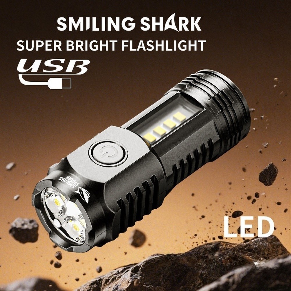 For Camping For Hiking Rechargeable Torch 5 Light Modes High Medium Strobe SOS