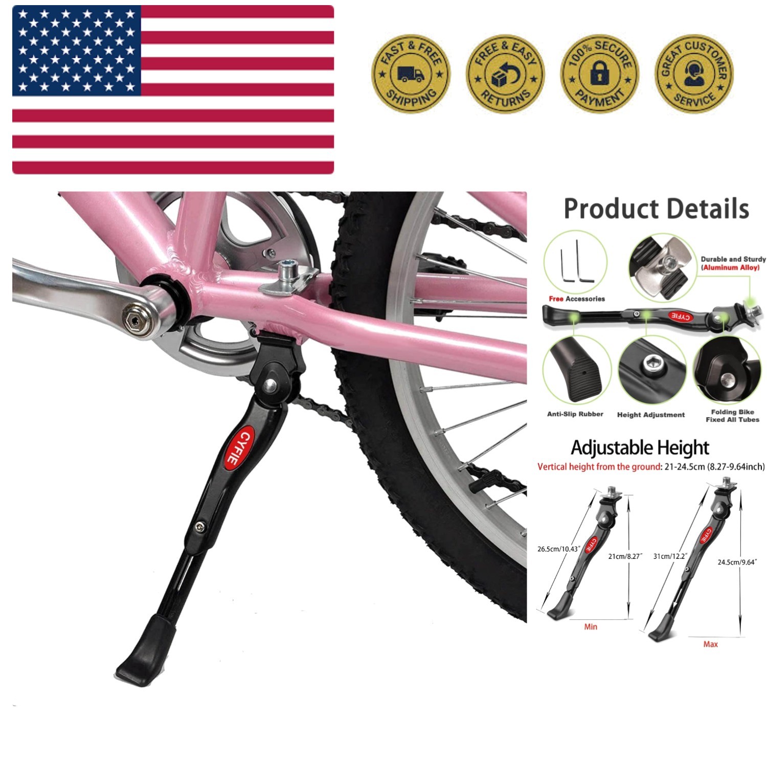 Bike Kickstand for 16 18 20 Inch Kids Adjustable Center Mount Bicycle Kicksta...